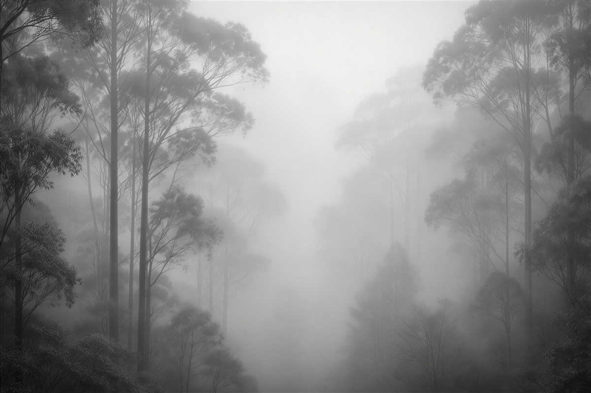 Fototapeten Dunkler Wald im Nebel