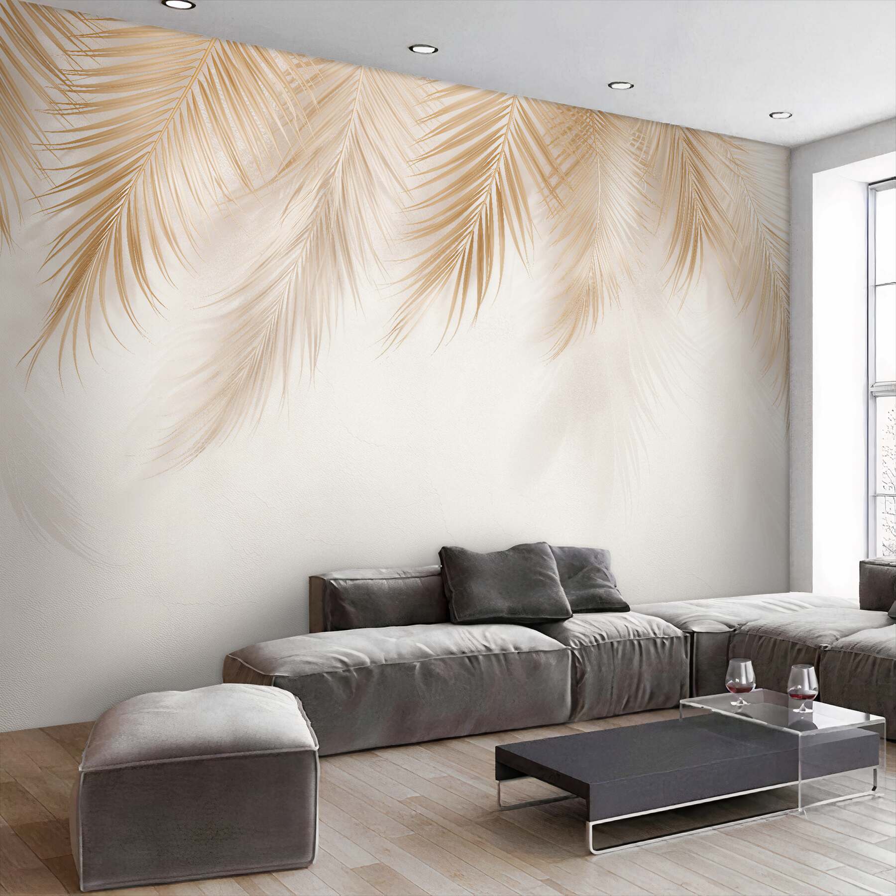 Fototapeten Goldene Palmblätter in Beige