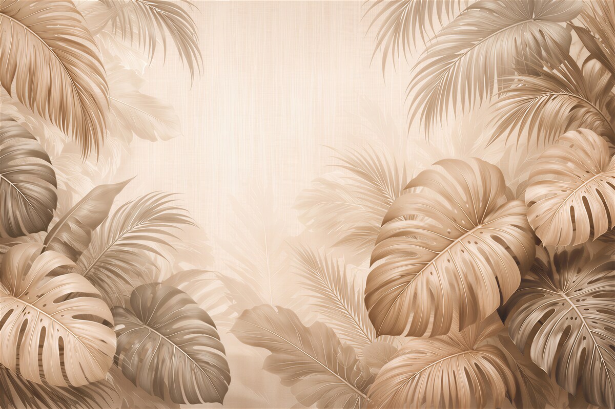 Fototapeten Beige Monstera im tropischen Stil