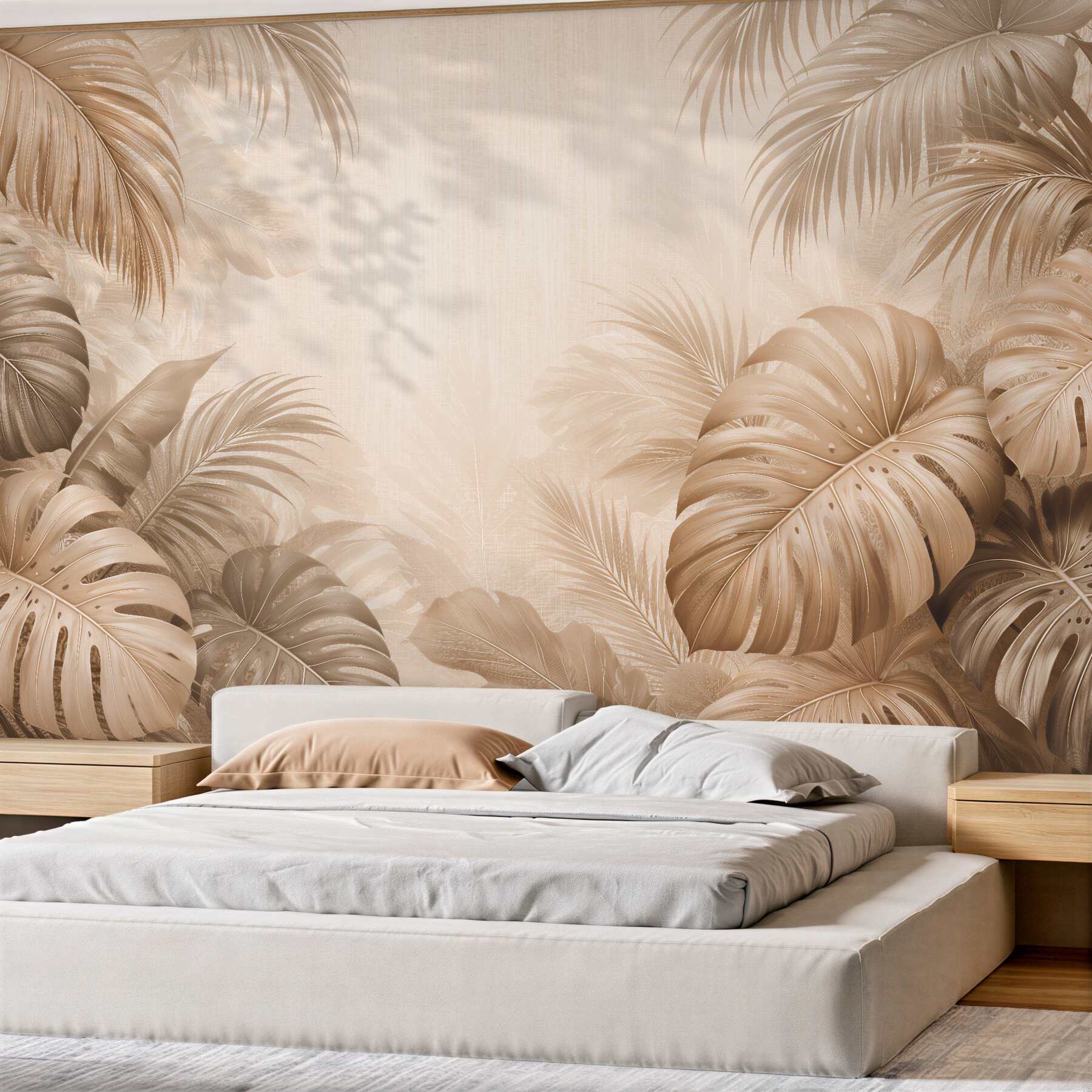 Fototapeten Beige Monstera im tropischen Stil
