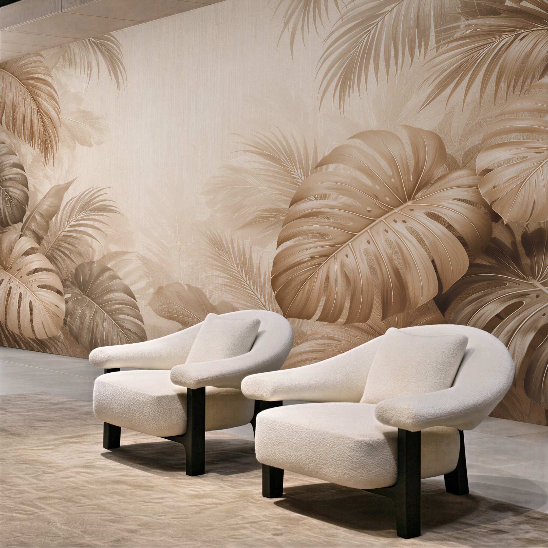 Fototapeten Beige Monstera im tropischen Stil