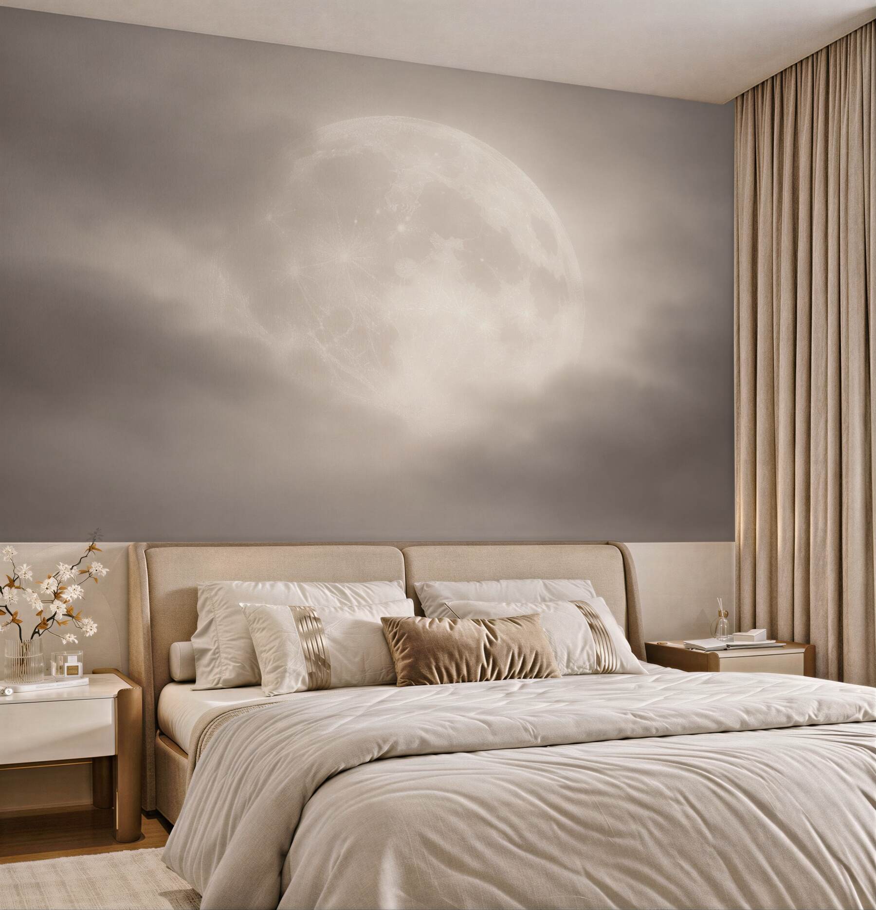 Fototapeten Ätherischer Mond in den Wolken