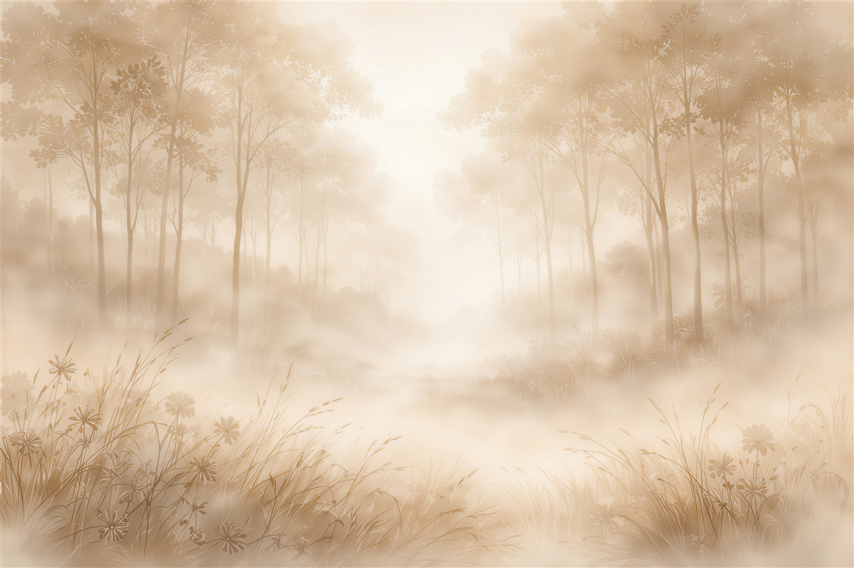 Fototapeten Waldlichtung im cremigen Nebel