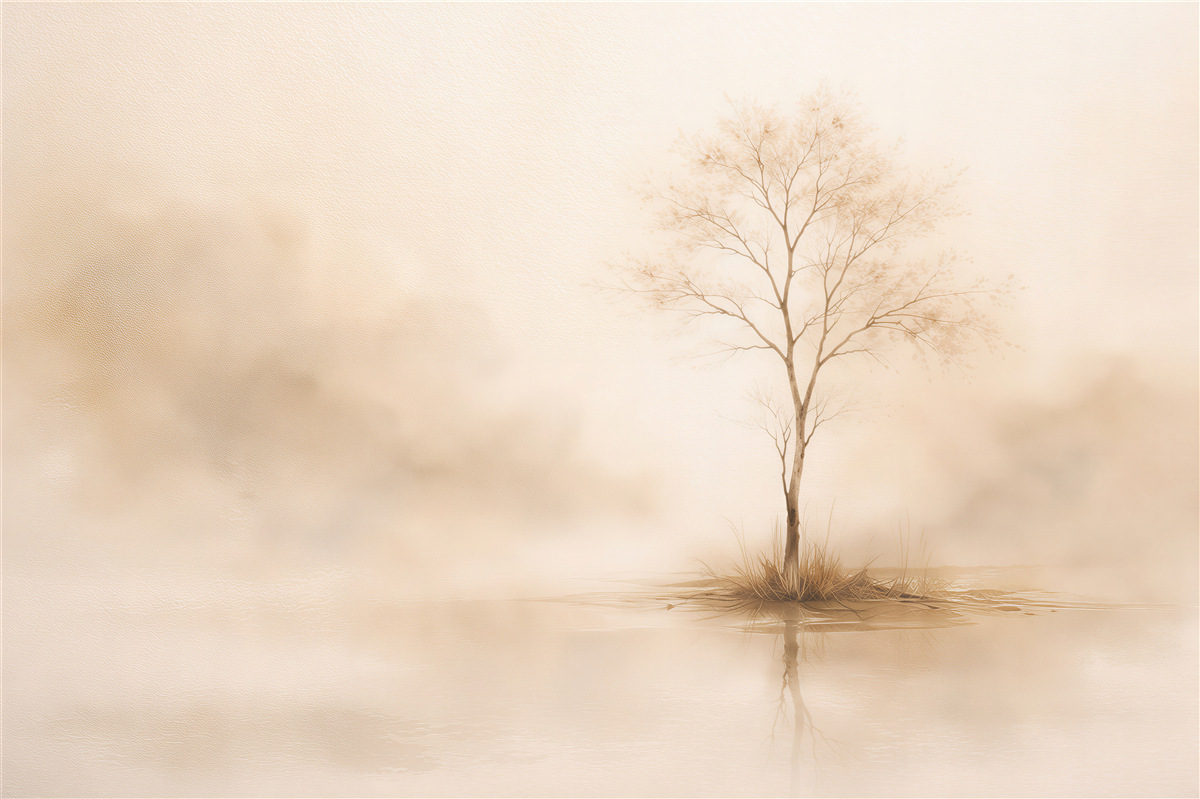 Fototapeten Einsamer Baum am ruhigen Wasser