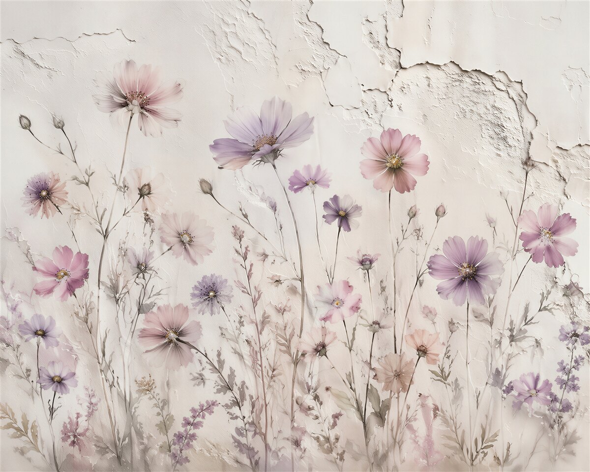 Fototapeten Pudrige Blumen auf strukturiertem Hintergrund