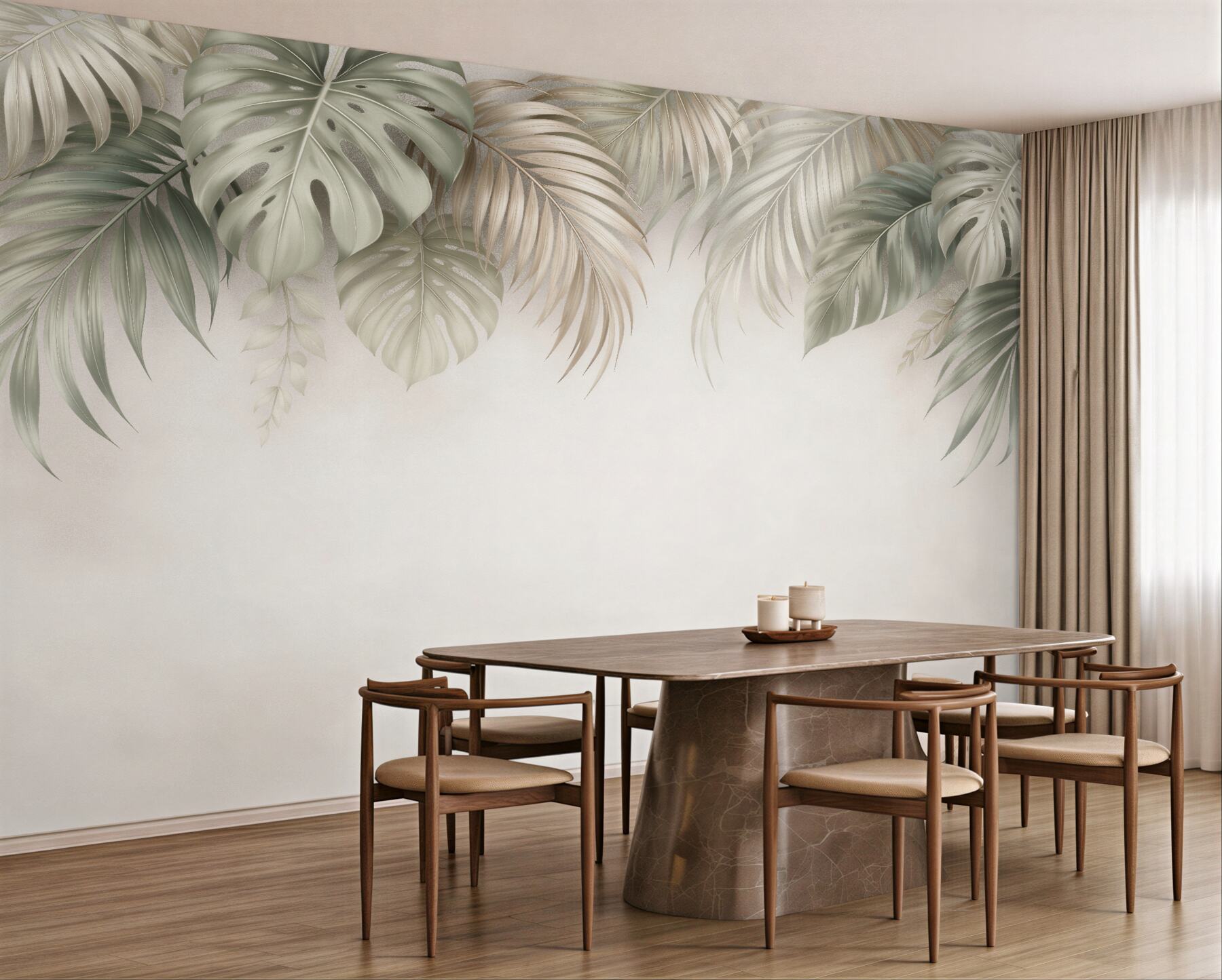 Fototapeten Subtile Palmblätter in Beige