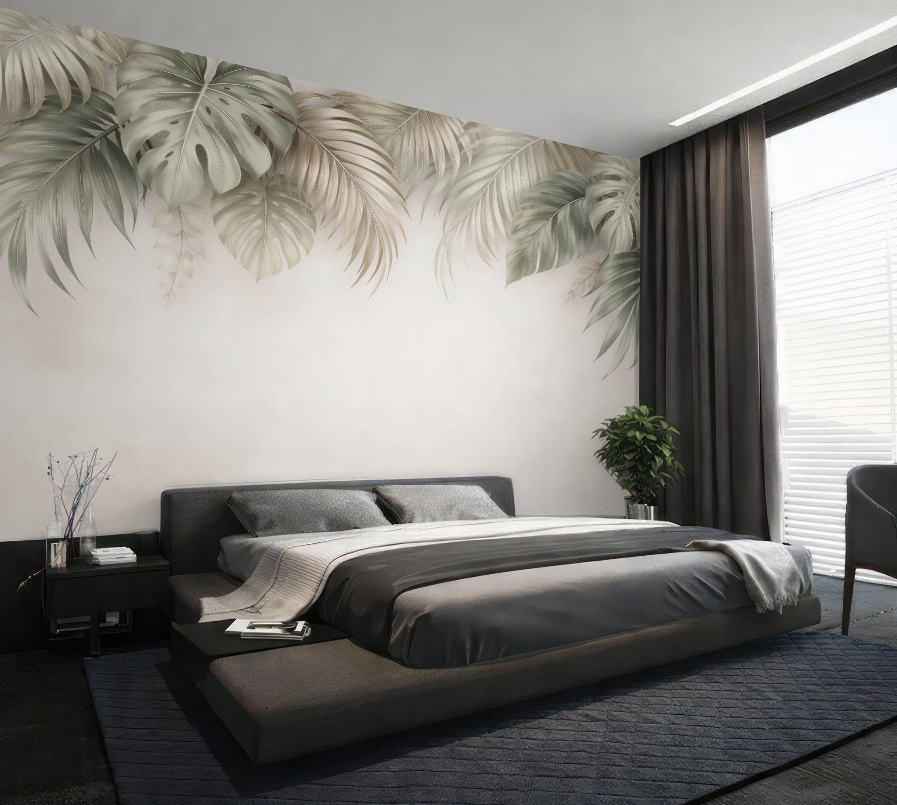 Fototapeten Subtile Palmblätter in Beige