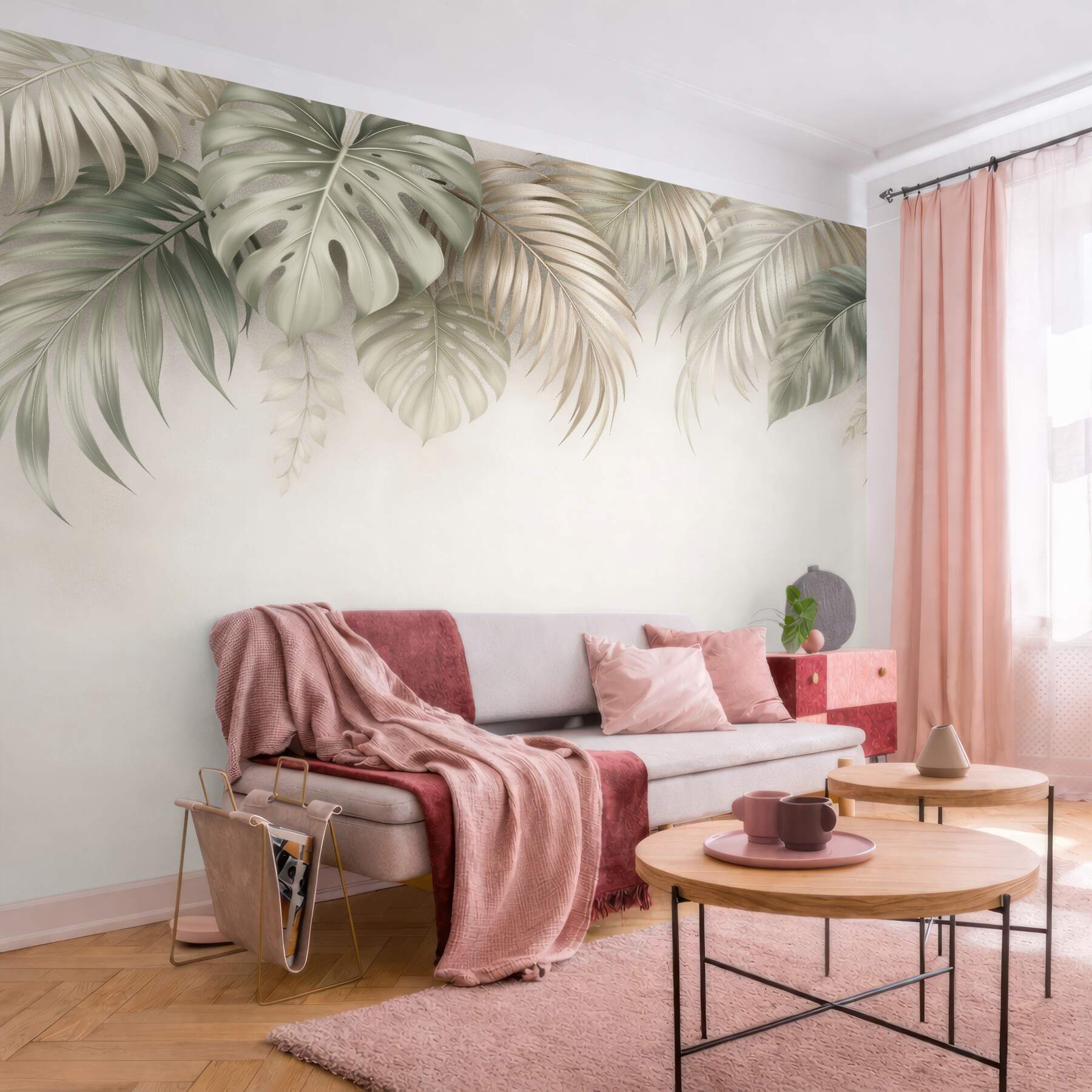 Fototapeten Subtile Palmblätter in Beige