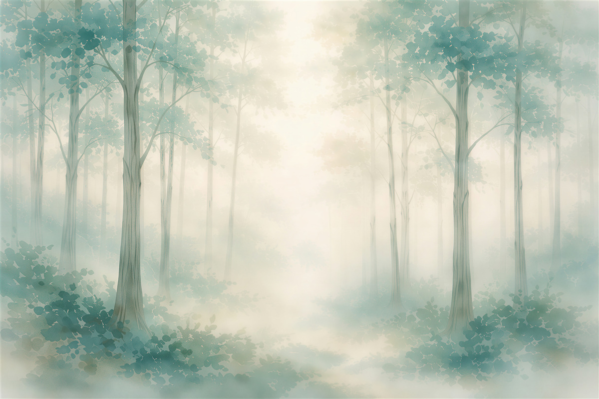 Fototapeten Türkisfarbener Wald im Nebel