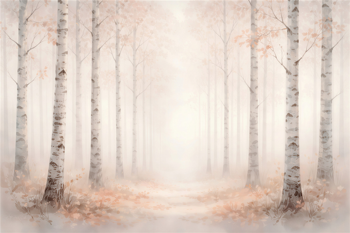 Fototapeten Birkenwald im zarten Nebel