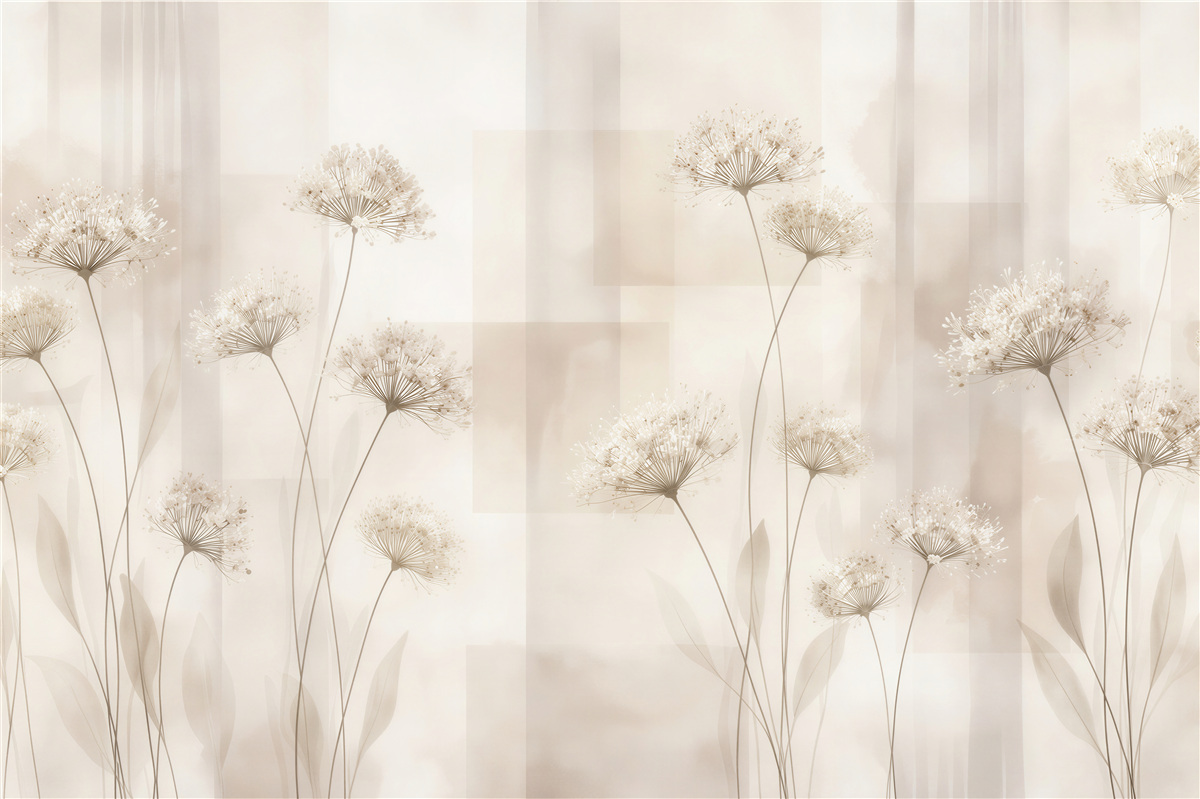 Fototapeten Zarte Pusteblumen in beigefarbenem Schimmer