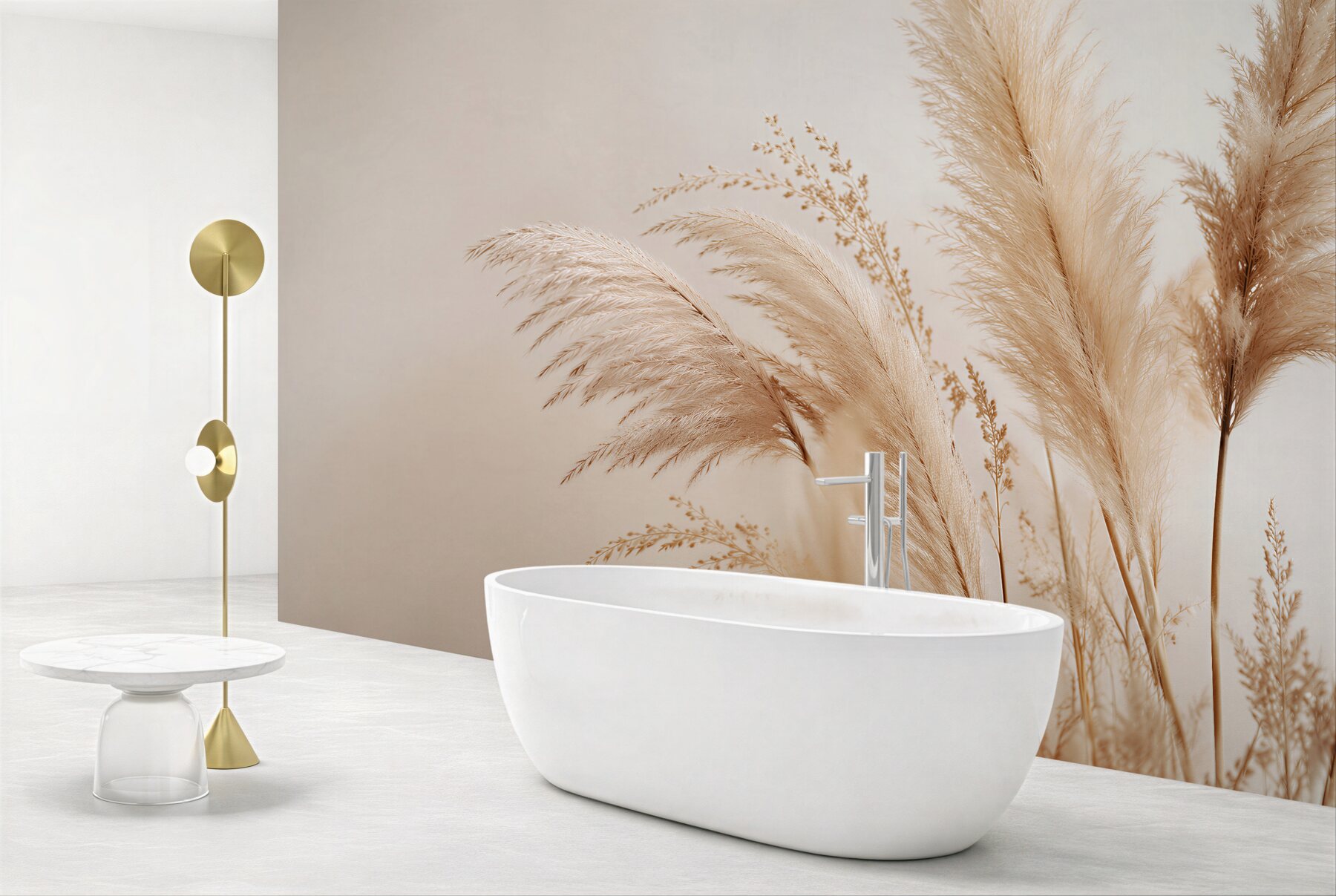 Fototapeten Beige Pampasgräser in zartem Stil