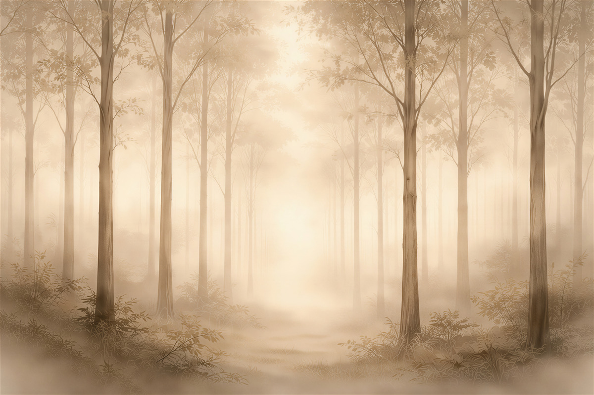 Fototapeten Waldnebel im goldenen Licht