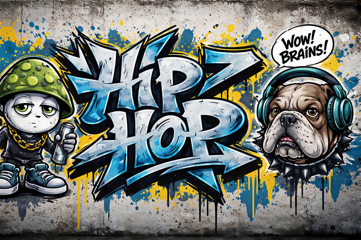 Fototapeten Hip-Hop-Graffiti mit Bulldogge