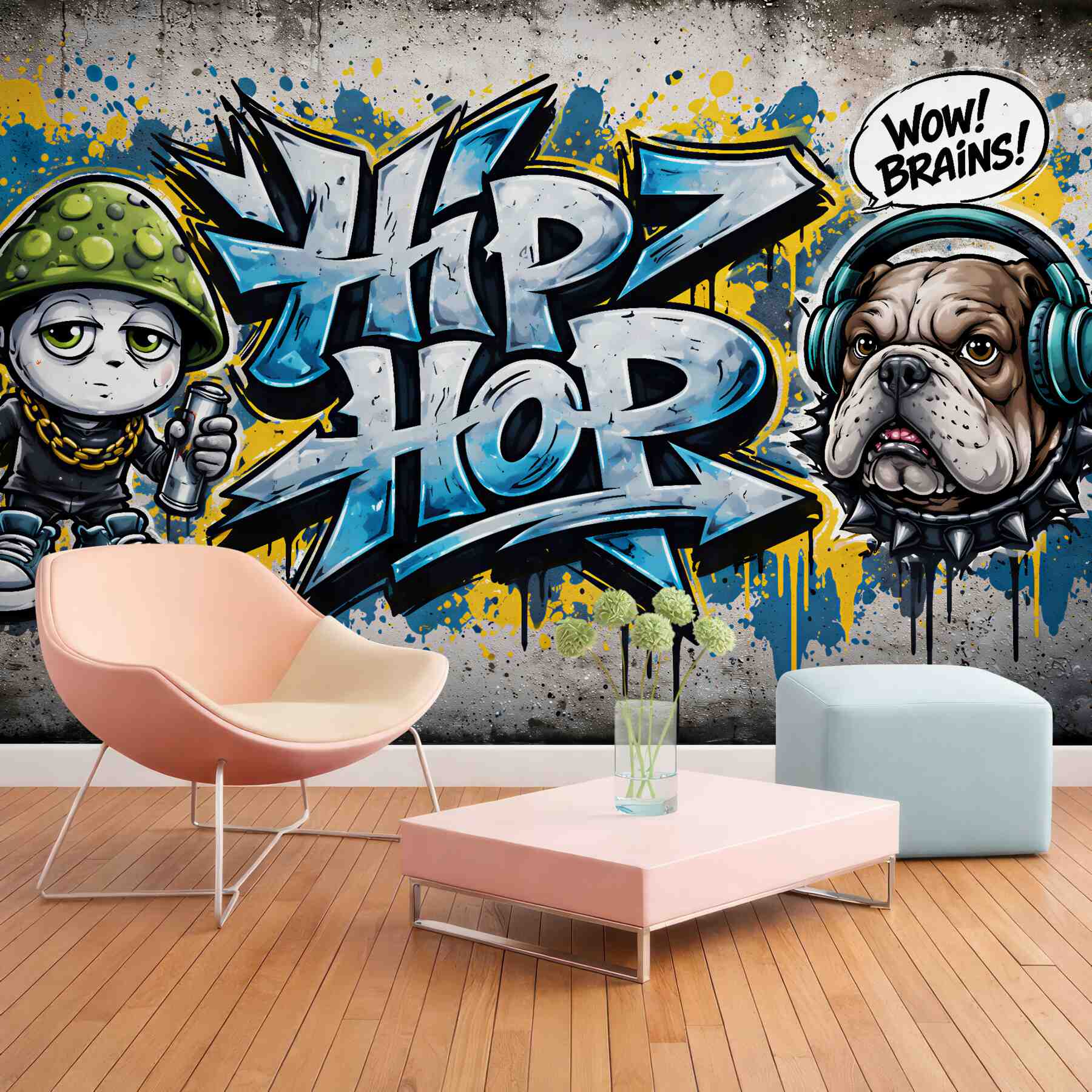 Fototapeten Hip-Hop-Graffiti mit Bulldogge