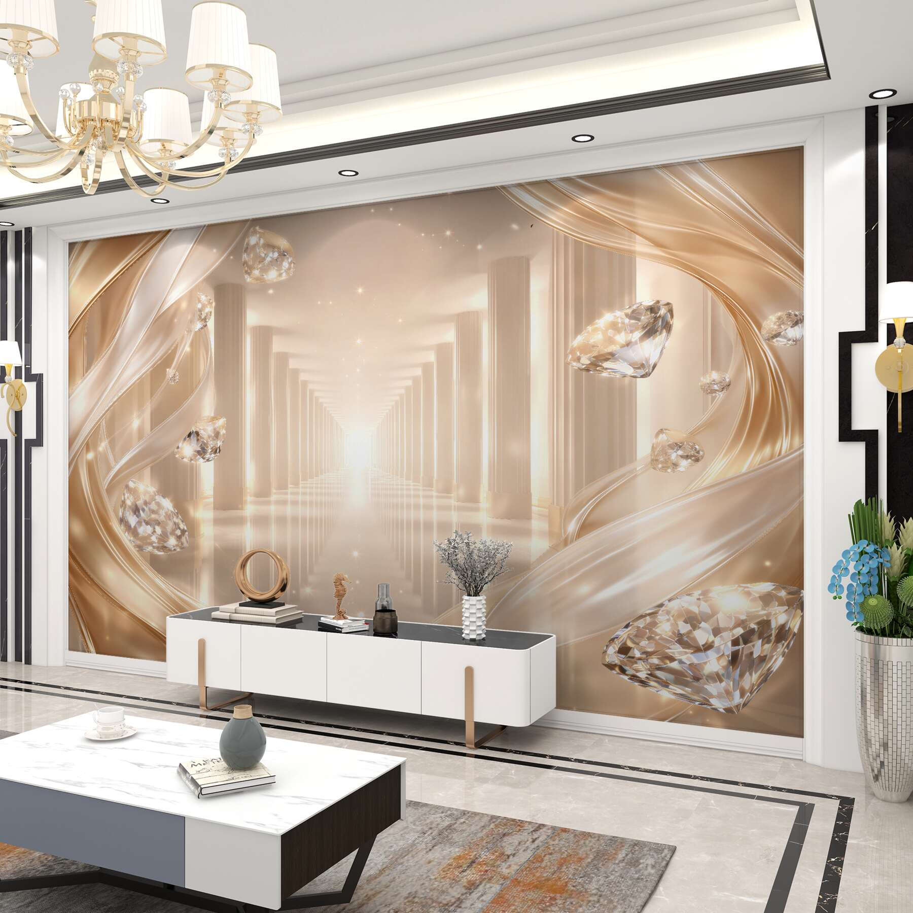 Fototapeten Goldener diamantener Korridor des Glanzes