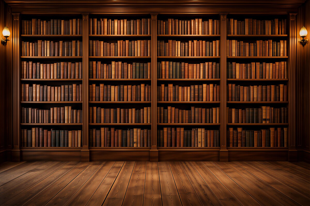 Fototapeten Klassische Bibliothek mit Holzregalen