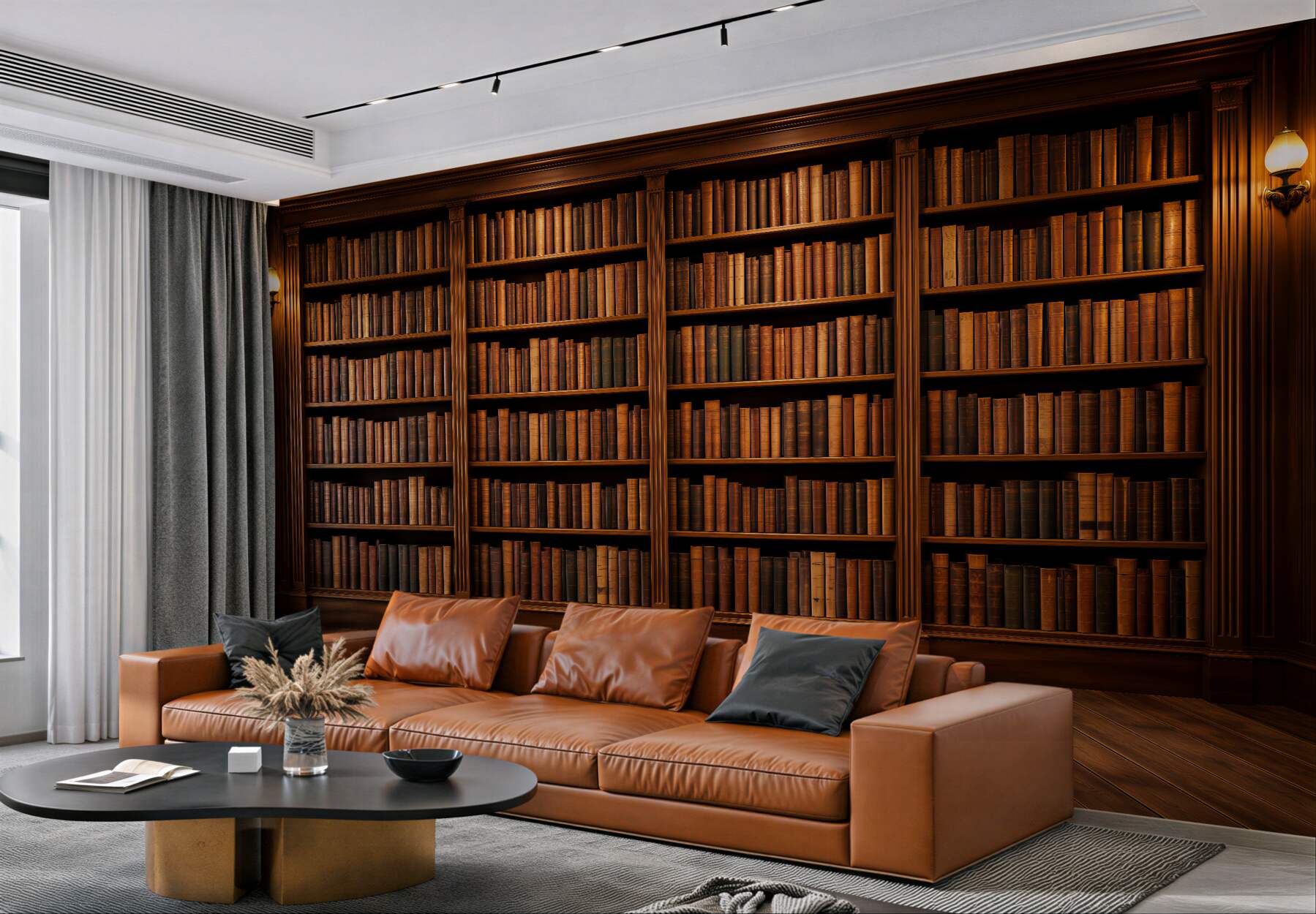 Fototapeten Klassische Bibliothek mit Holzregalen