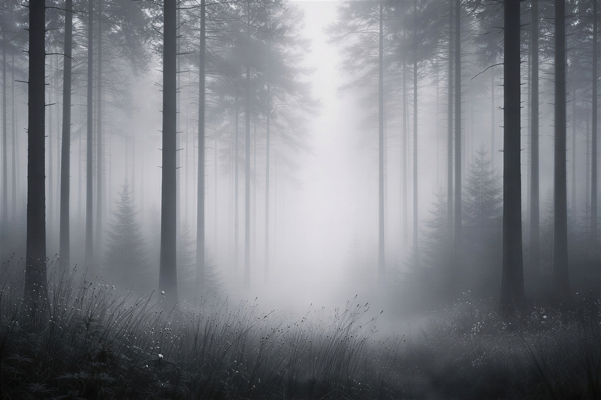 Fototapeten Nebelwald im Morgengrauen
