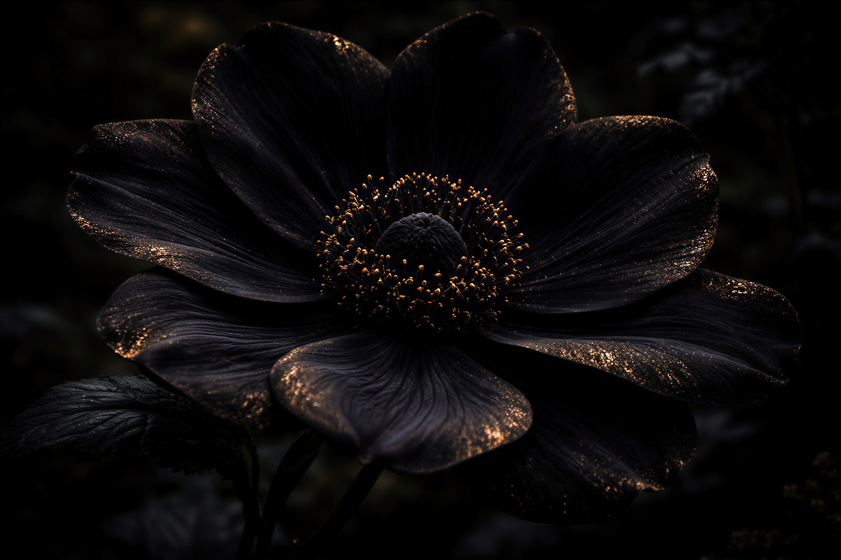 Fototapeten Schwarze Blüte mit goldenem Schimmer