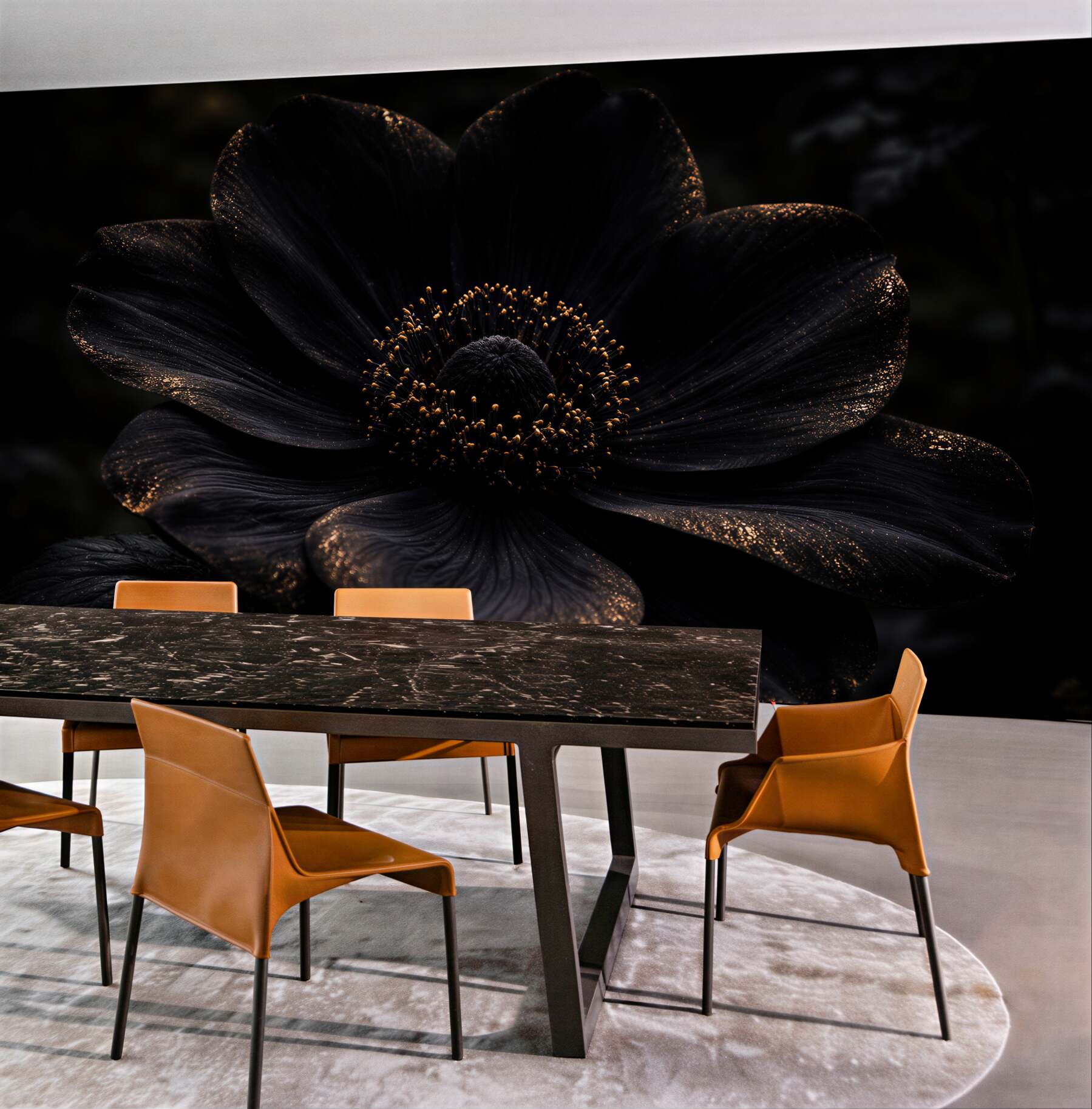 Fototapeten Schwarze Blüte mit goldenem Schimmer