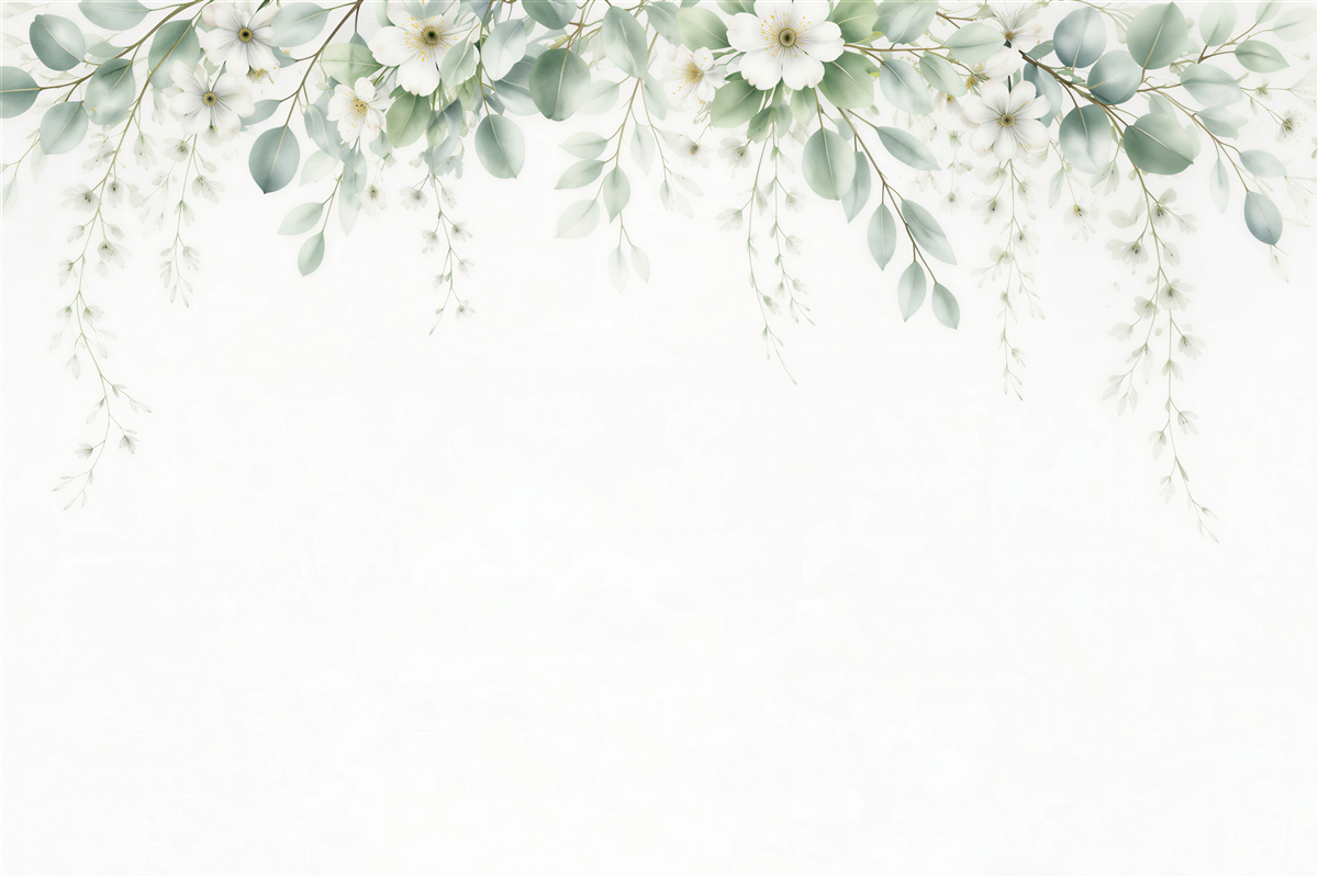 Fototapeten Weiße Blumen und luftige Blätter