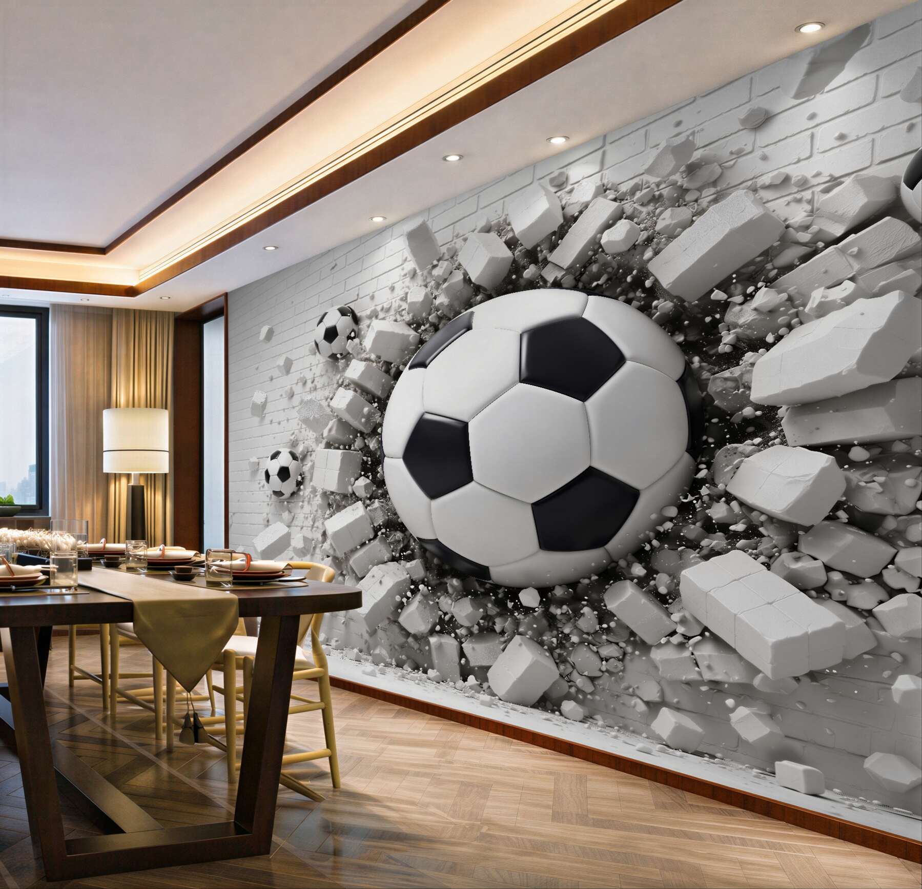 Fototapeten 3D-Ball durchbricht die Wand