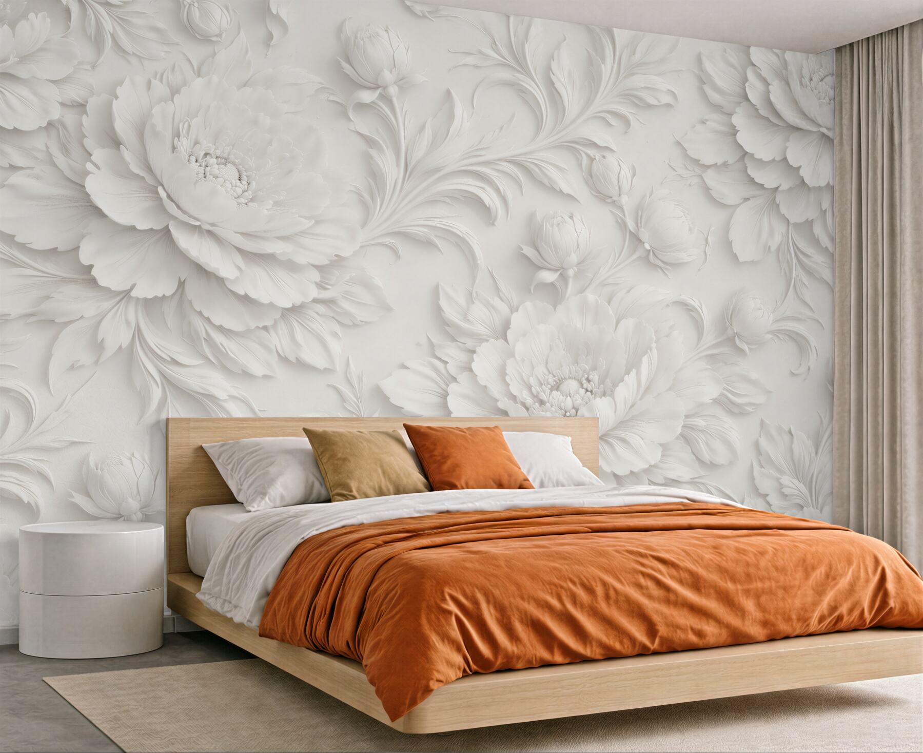 Fototapeten Weiße Blumen in elegantem Relief