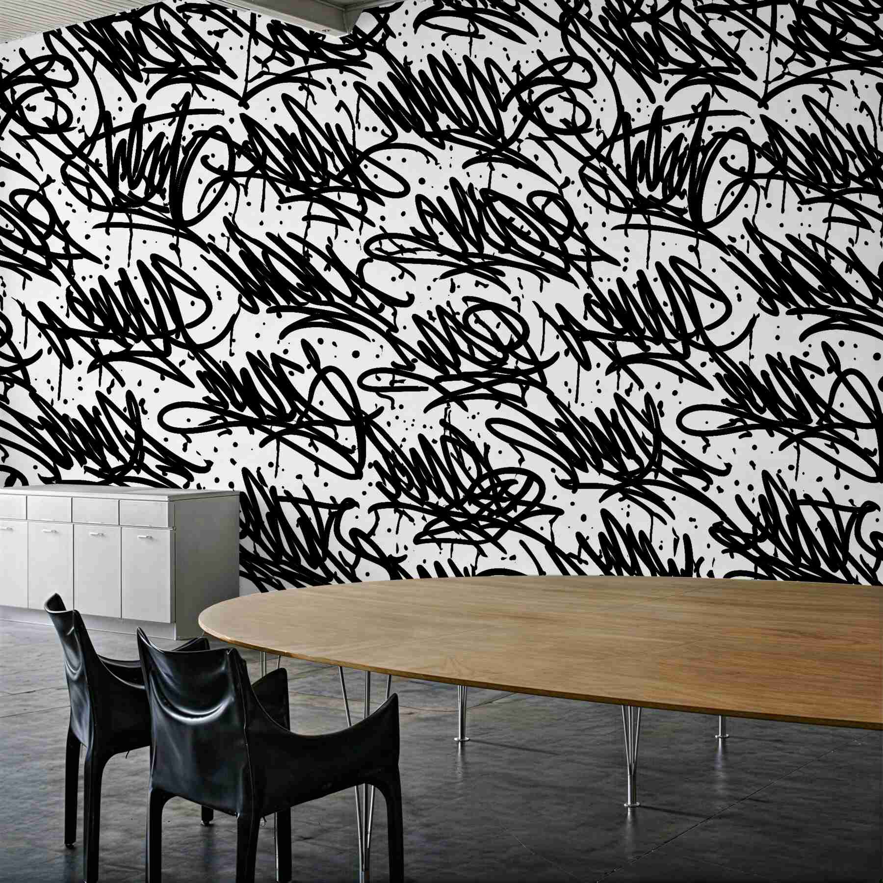 Fototapeten Schwarz-weißes Street-Graffiti