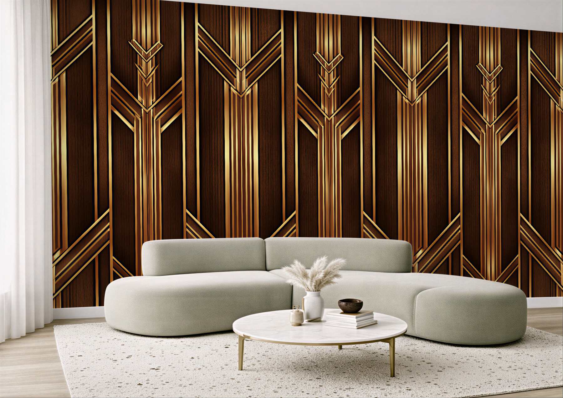 Fototapeten Goldenes geometrisches Holz Glamour