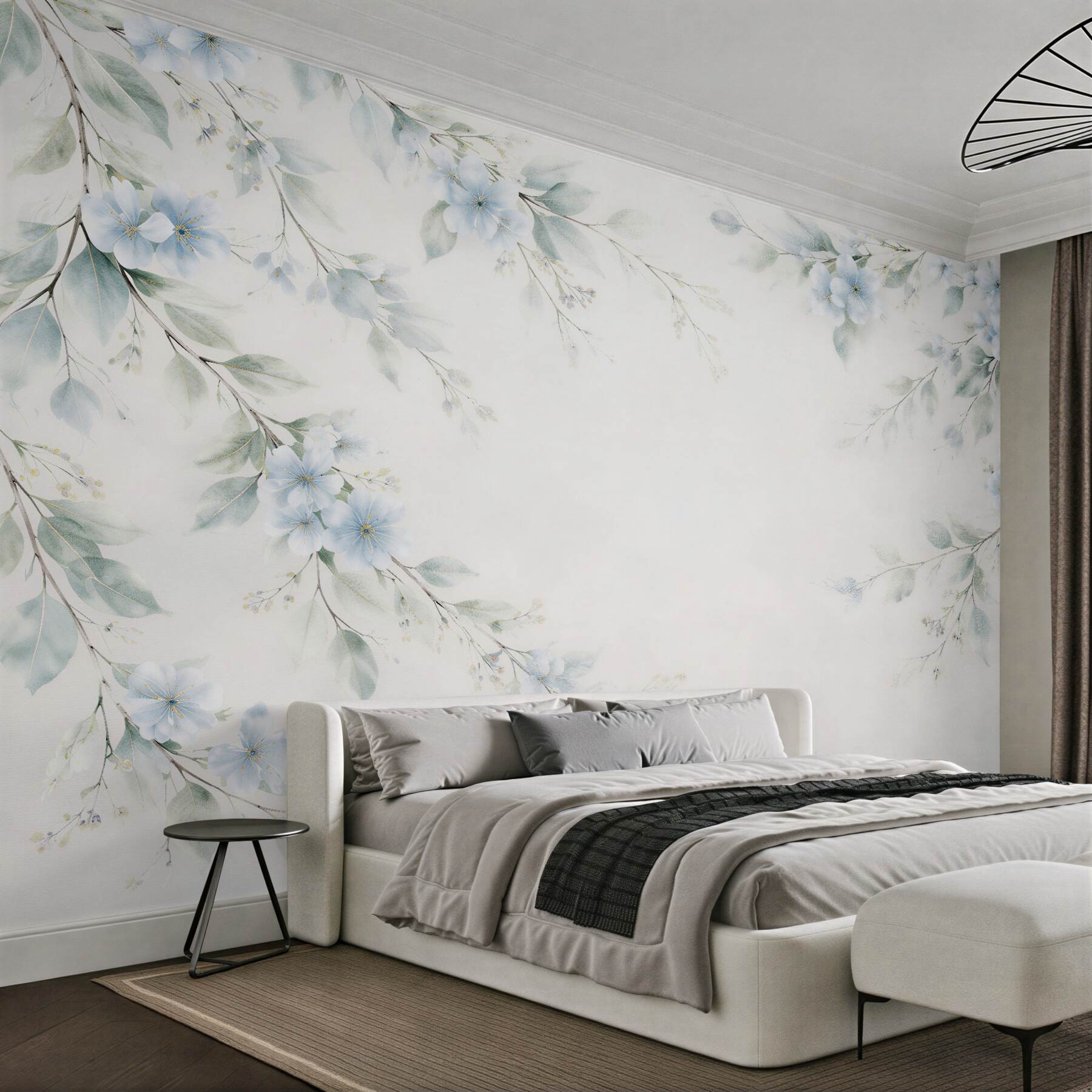 Fototapeten Zarte blaue Aquarellblumen