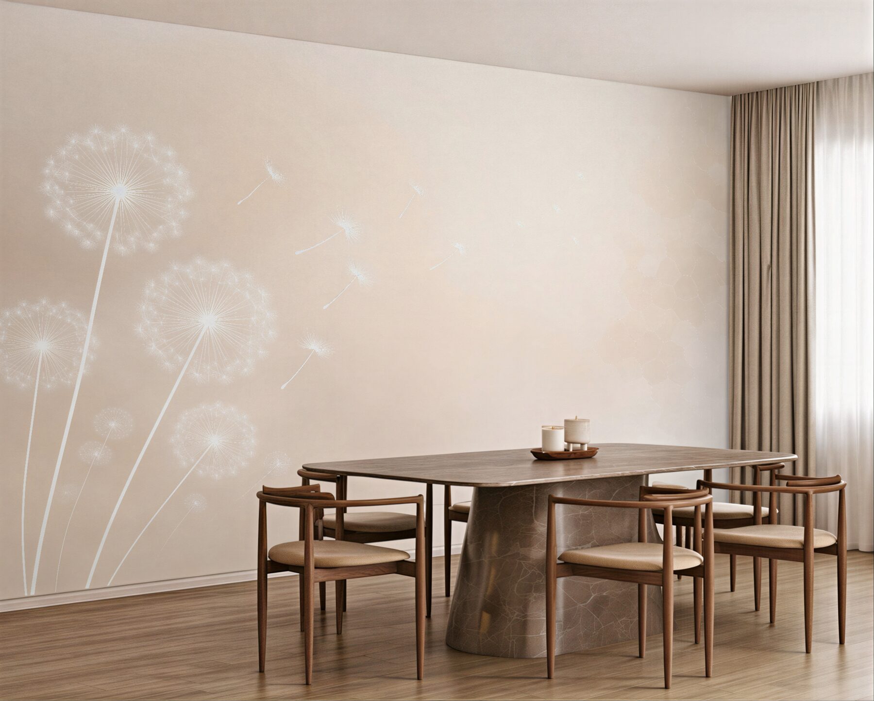 Fototapeten Zarte Pusteblumen in Beige