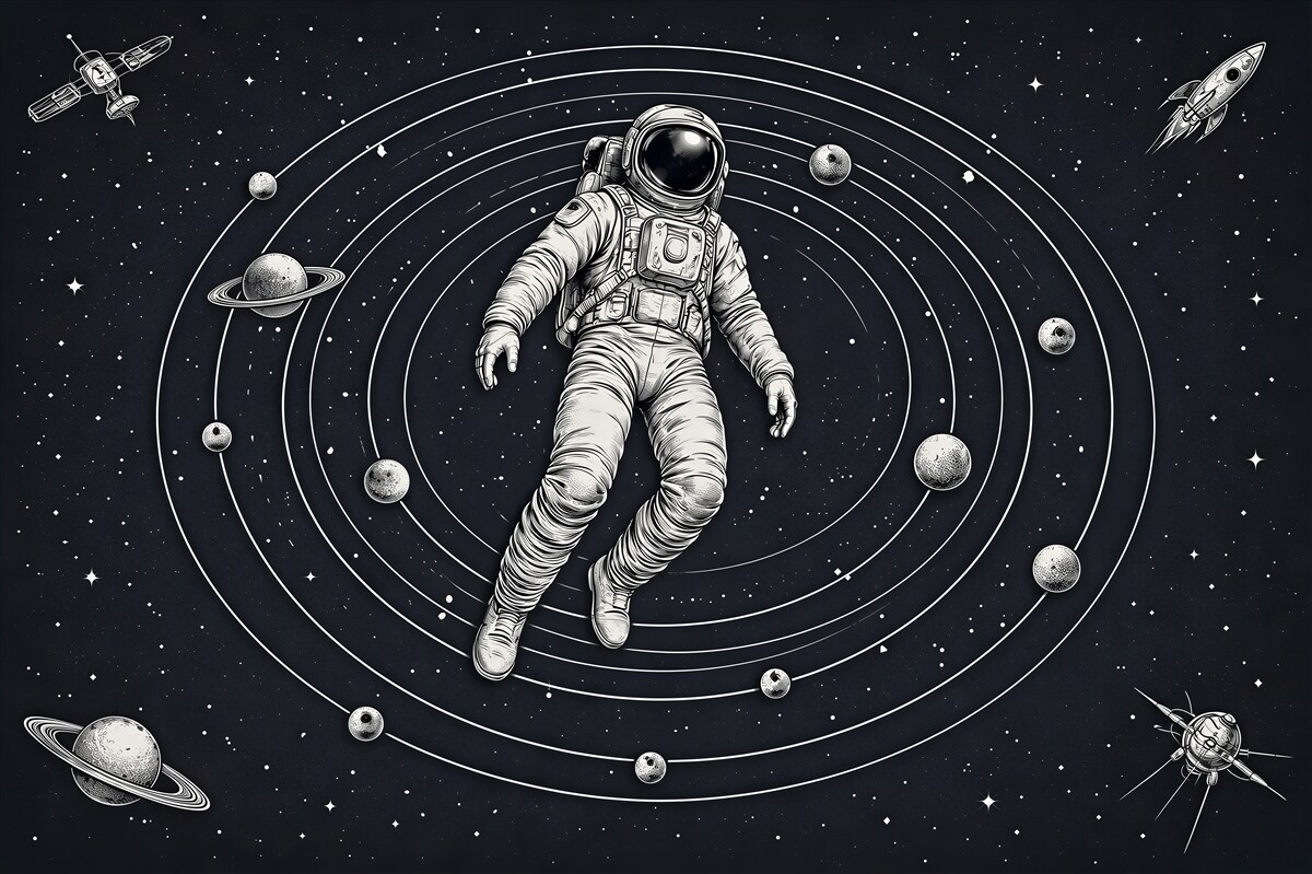 Fototapeten Astronaut zwischen Retro-Planeten