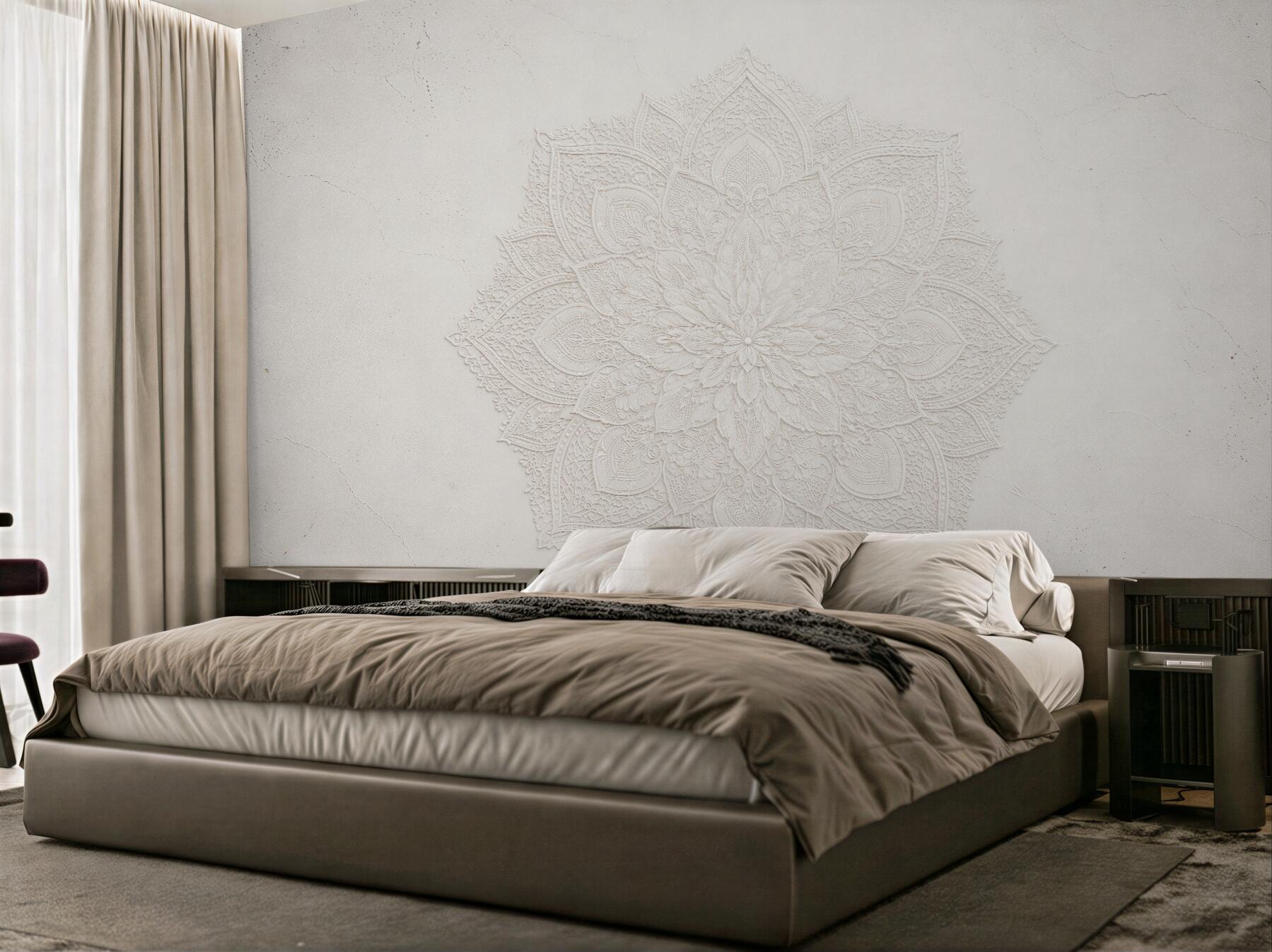 Fototapeten Cremefarbene Mandala im Boho-Stil