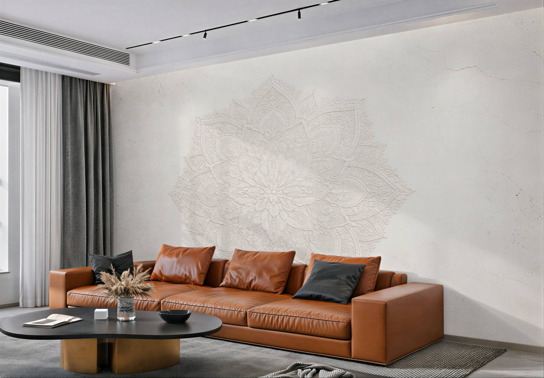 Fototapeten Cremefarbene Mandala im Boho-Stil