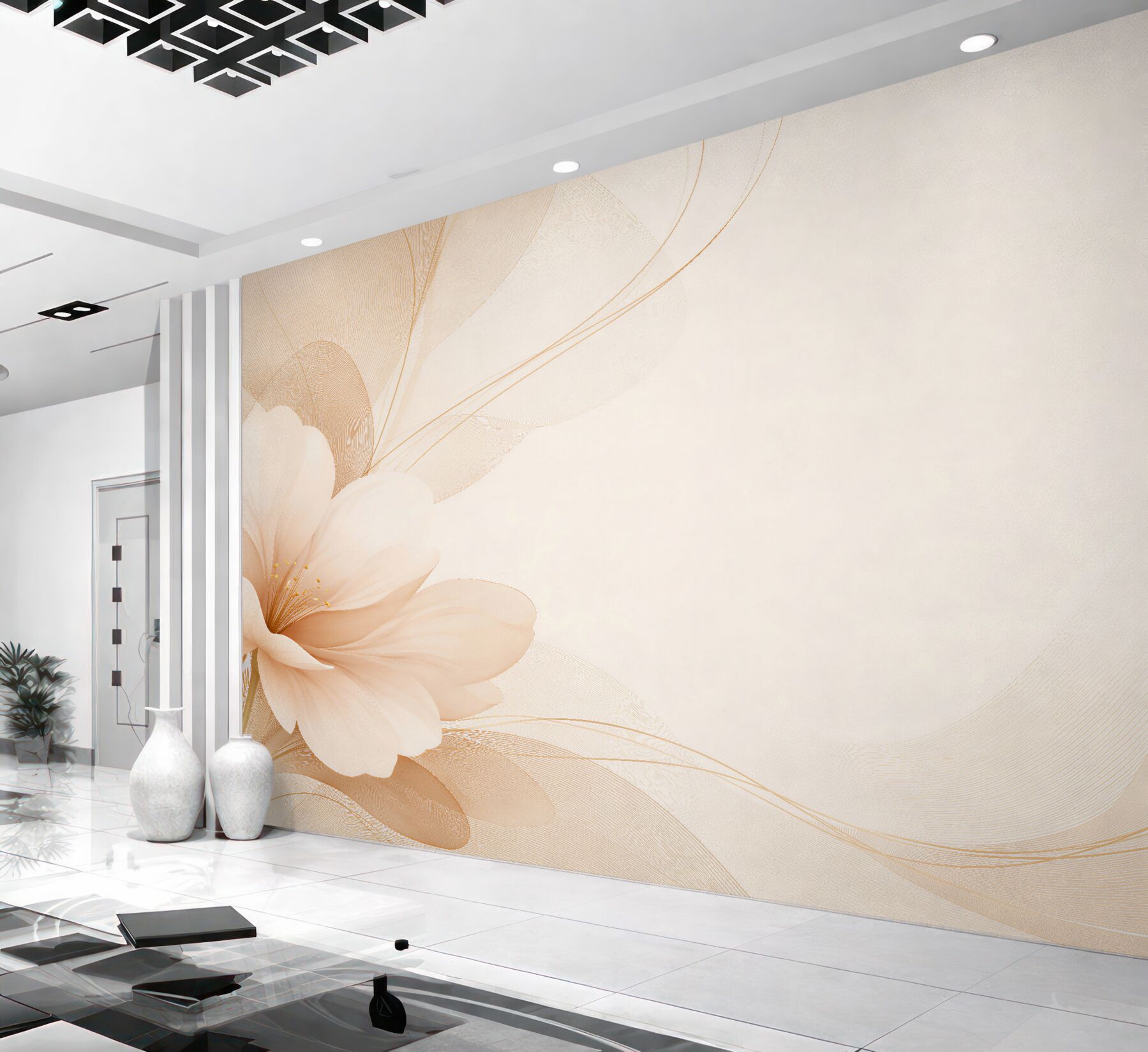 Fototapeten Zarte Blume in goldenen Linien