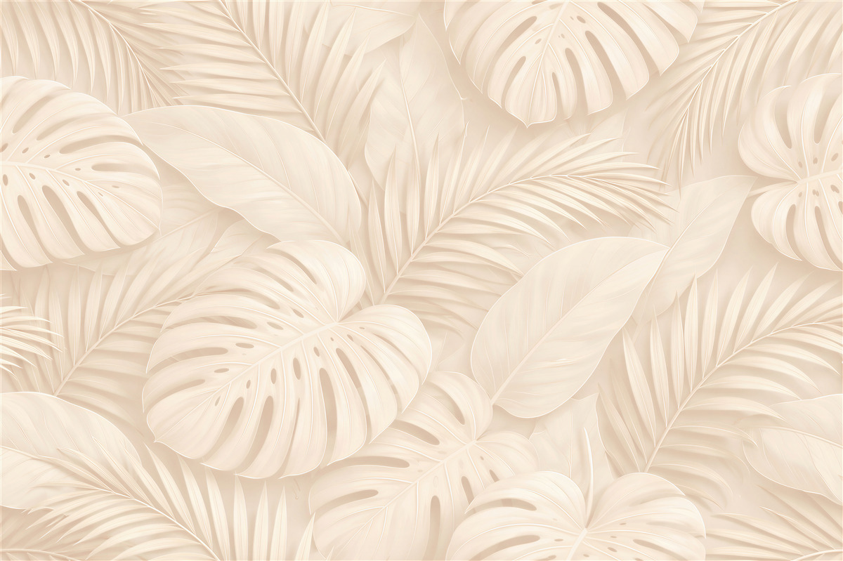 Fototapeten Beige Blätter tropischer Eleganz