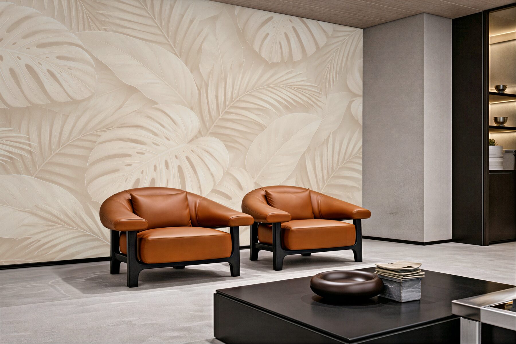Fototapeten Beige Blätter tropischer Eleganz