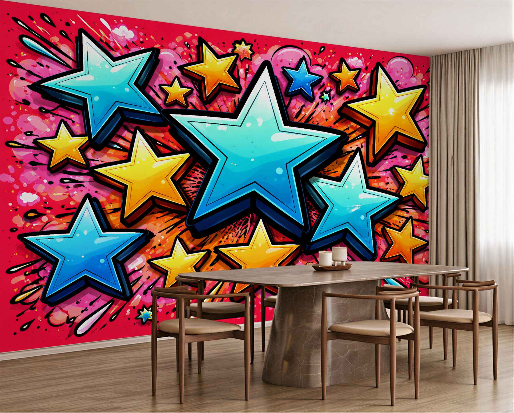 Fototapeten Bunte Sterne im Pop-Art-Stil