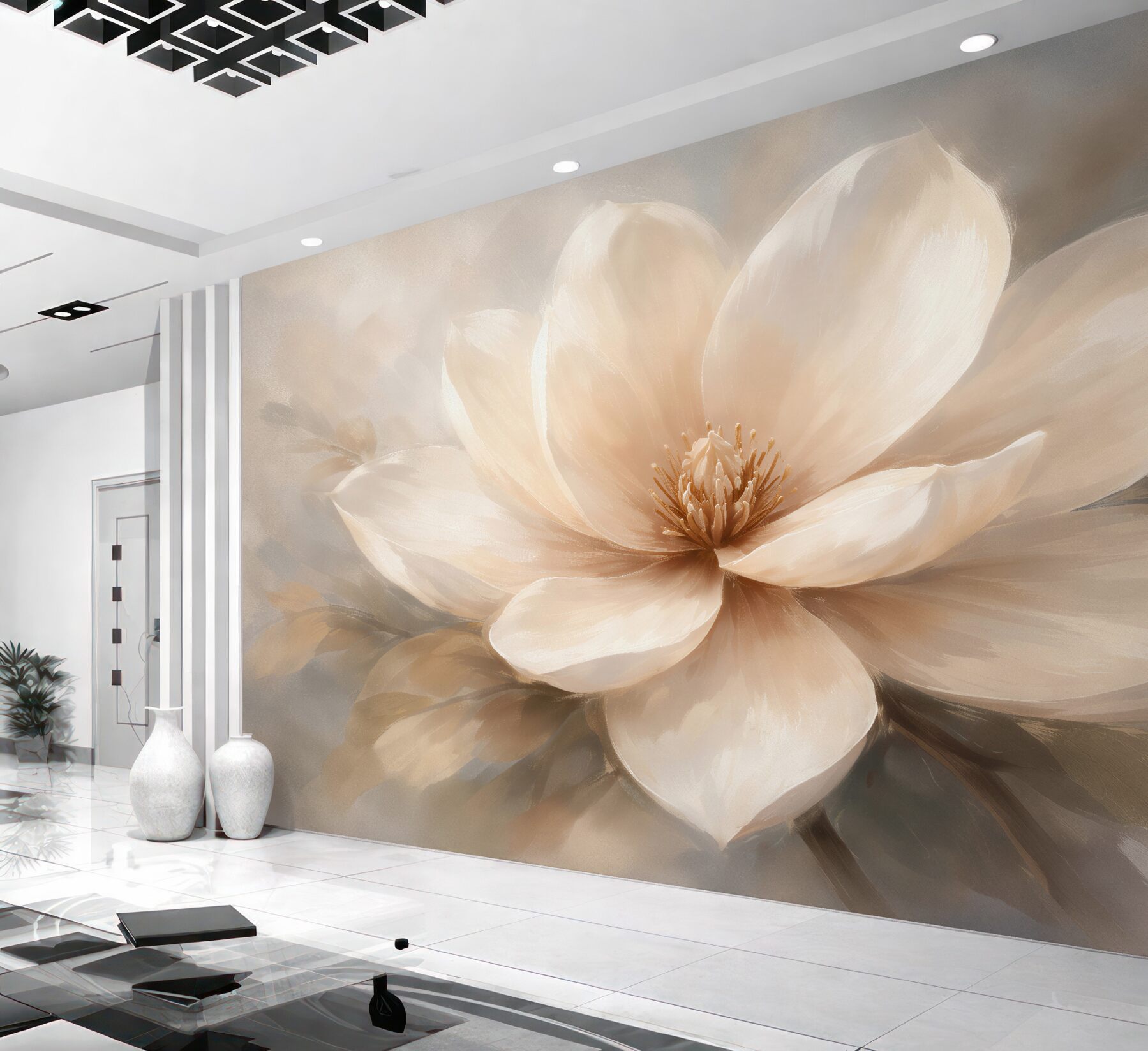 Fototapeten Cremefarbene Magnolie im Glanz