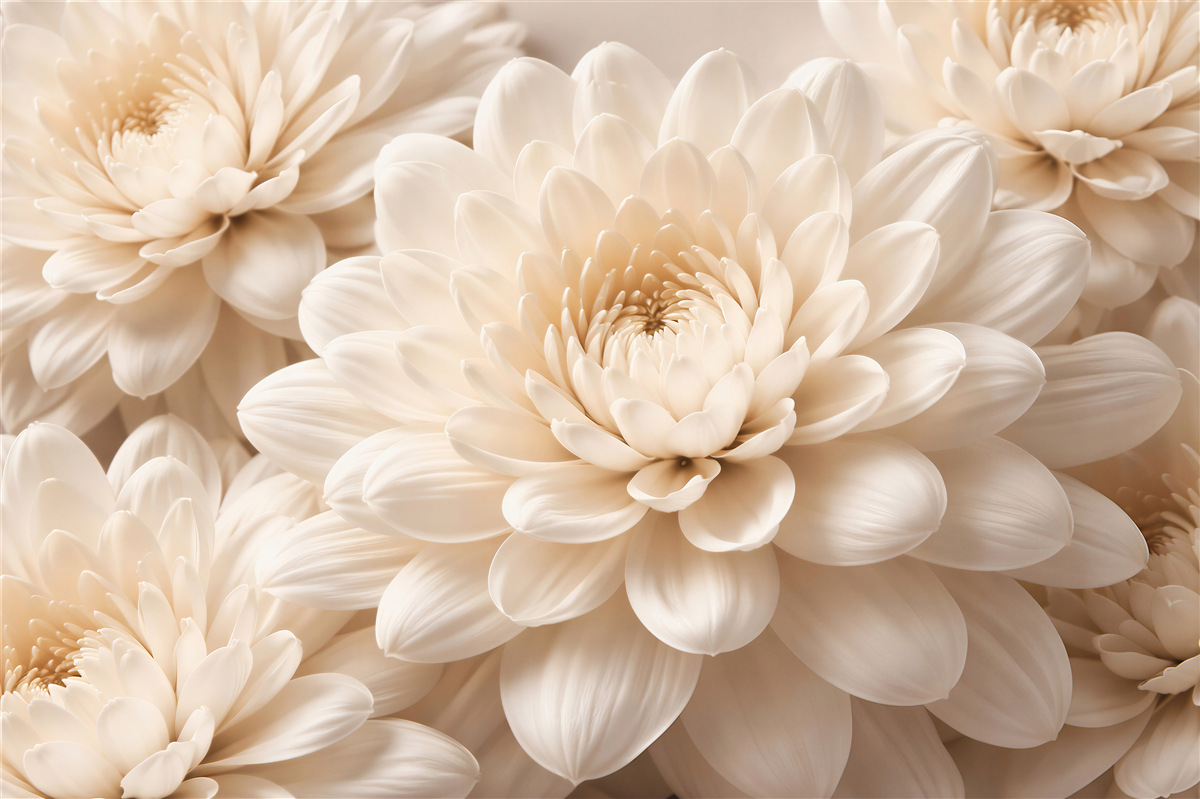 Fototapeten Cremige Dahlien in eleganter Nahaufnahme