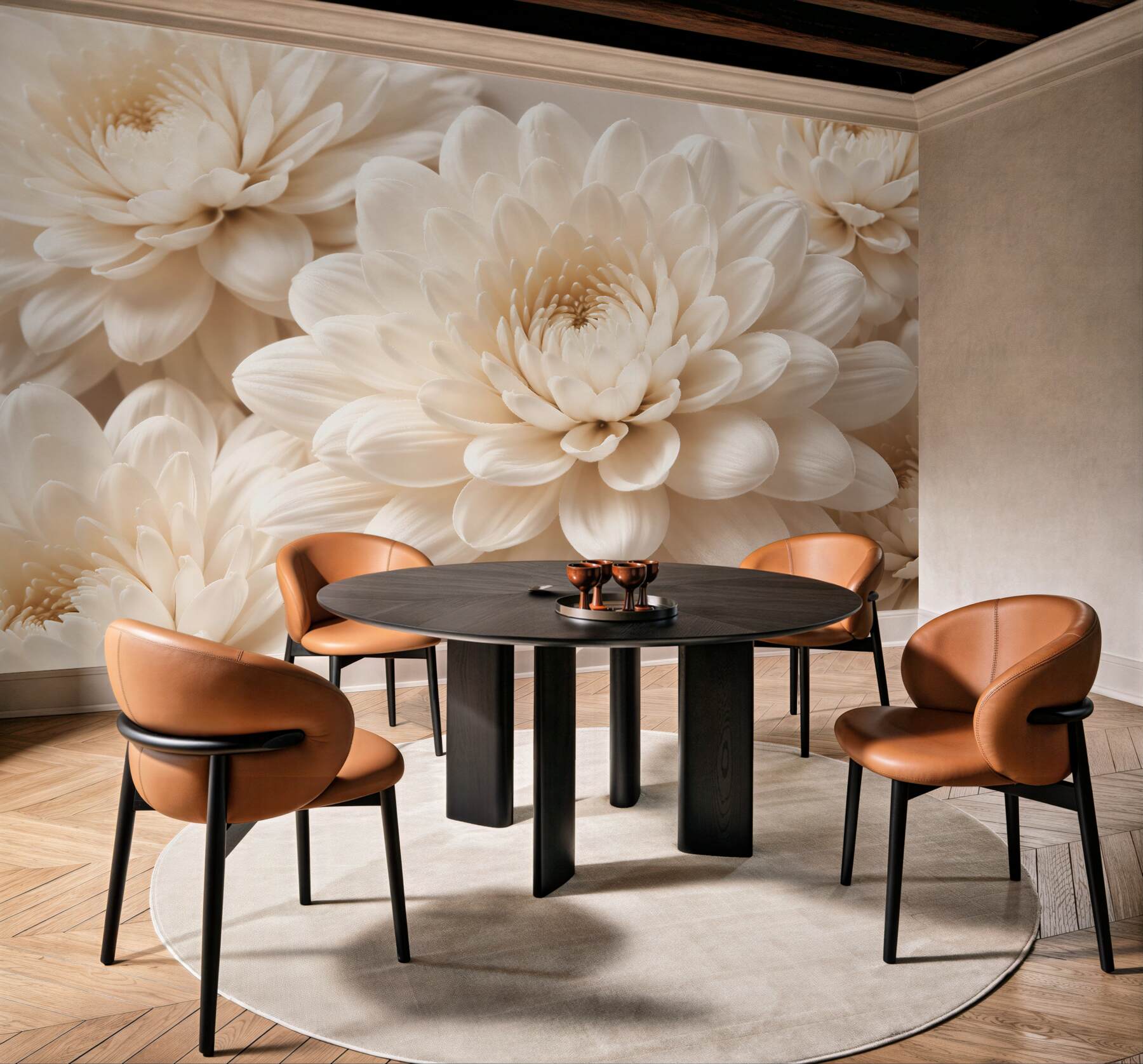 Fototapeten Cremige Dahlien in eleganter Nahaufnahme