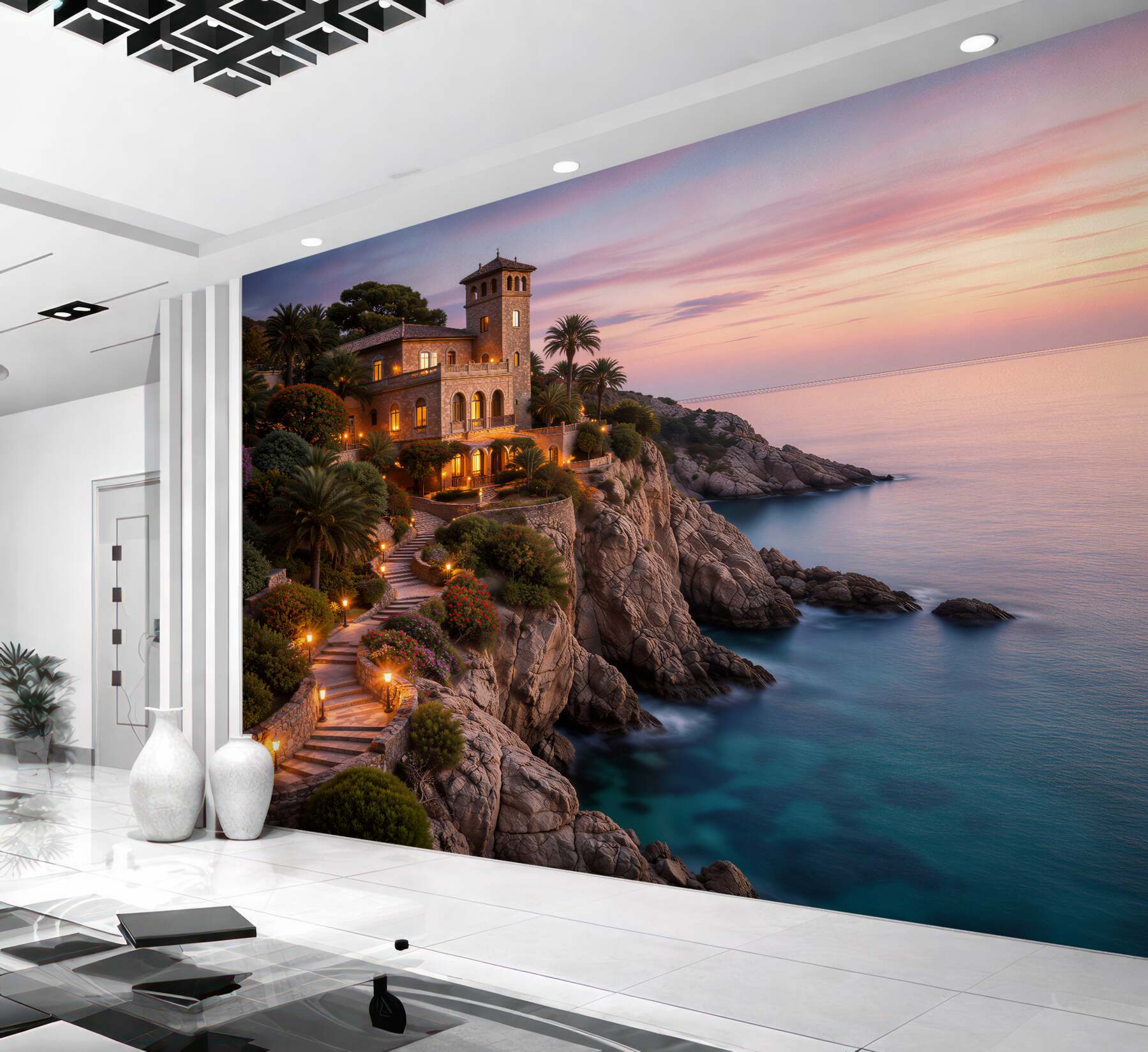 Fototapeten Luxuriöse Villa am ruhigen Meer