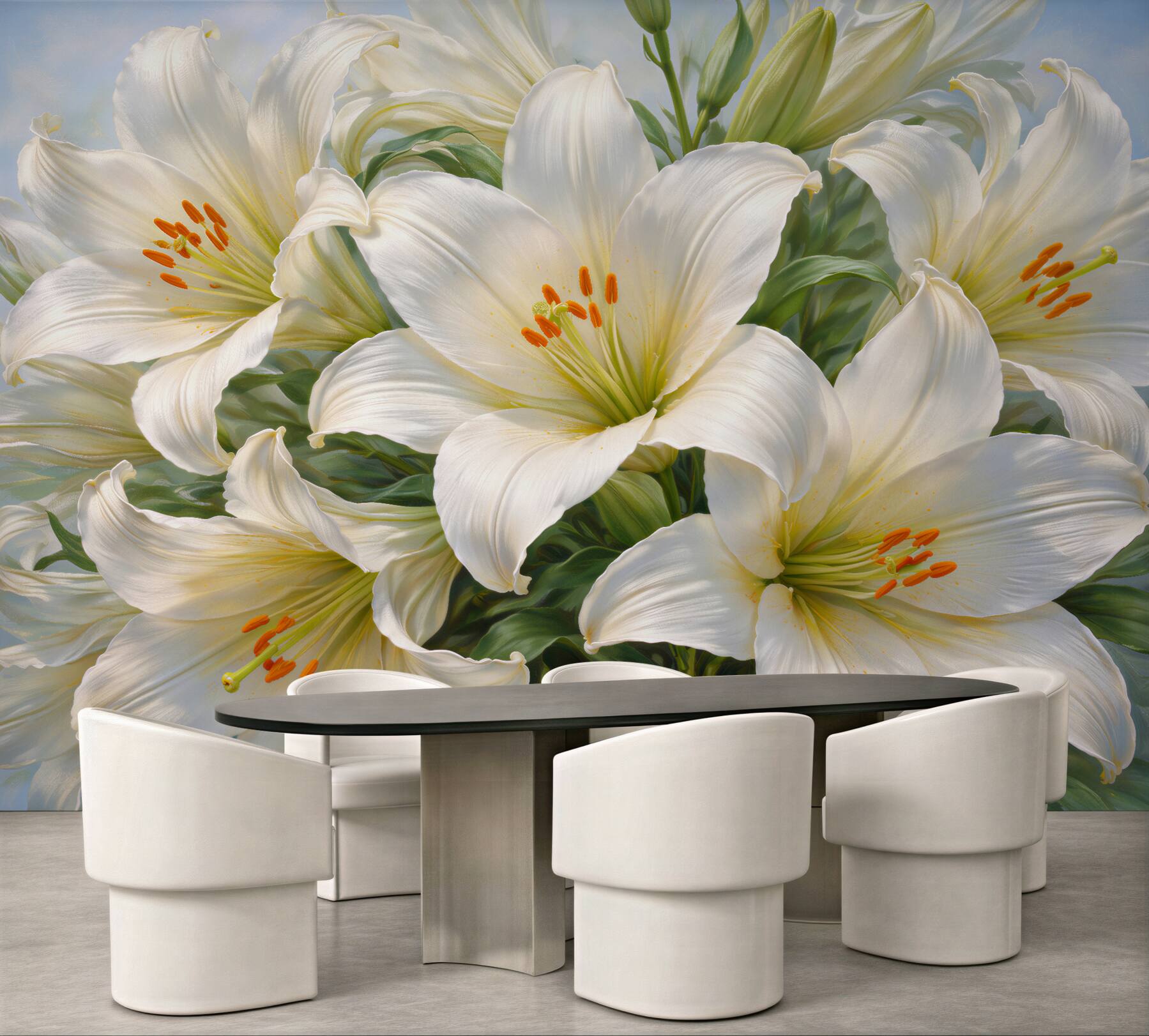 Fototapeten Weiße Lilien in leuchtender Blüte