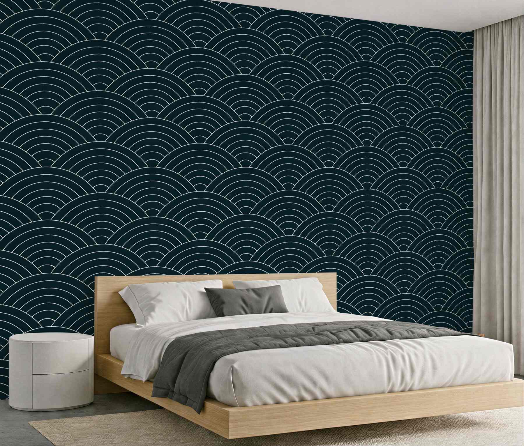 Fototapeten Geometrische Bögen in tiefem Marineblau