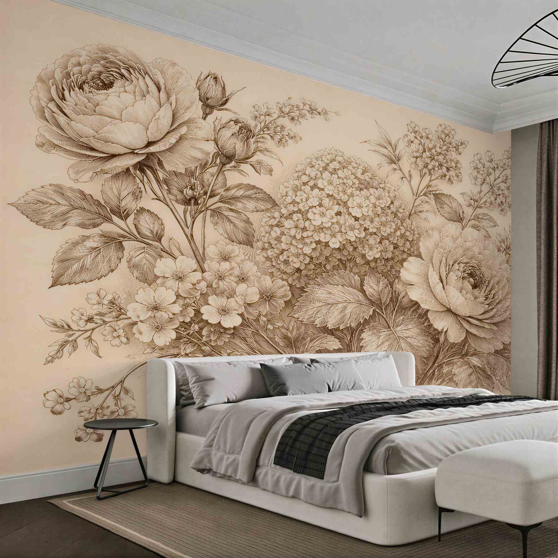 Fototapeten Florale Skizze in Sepia