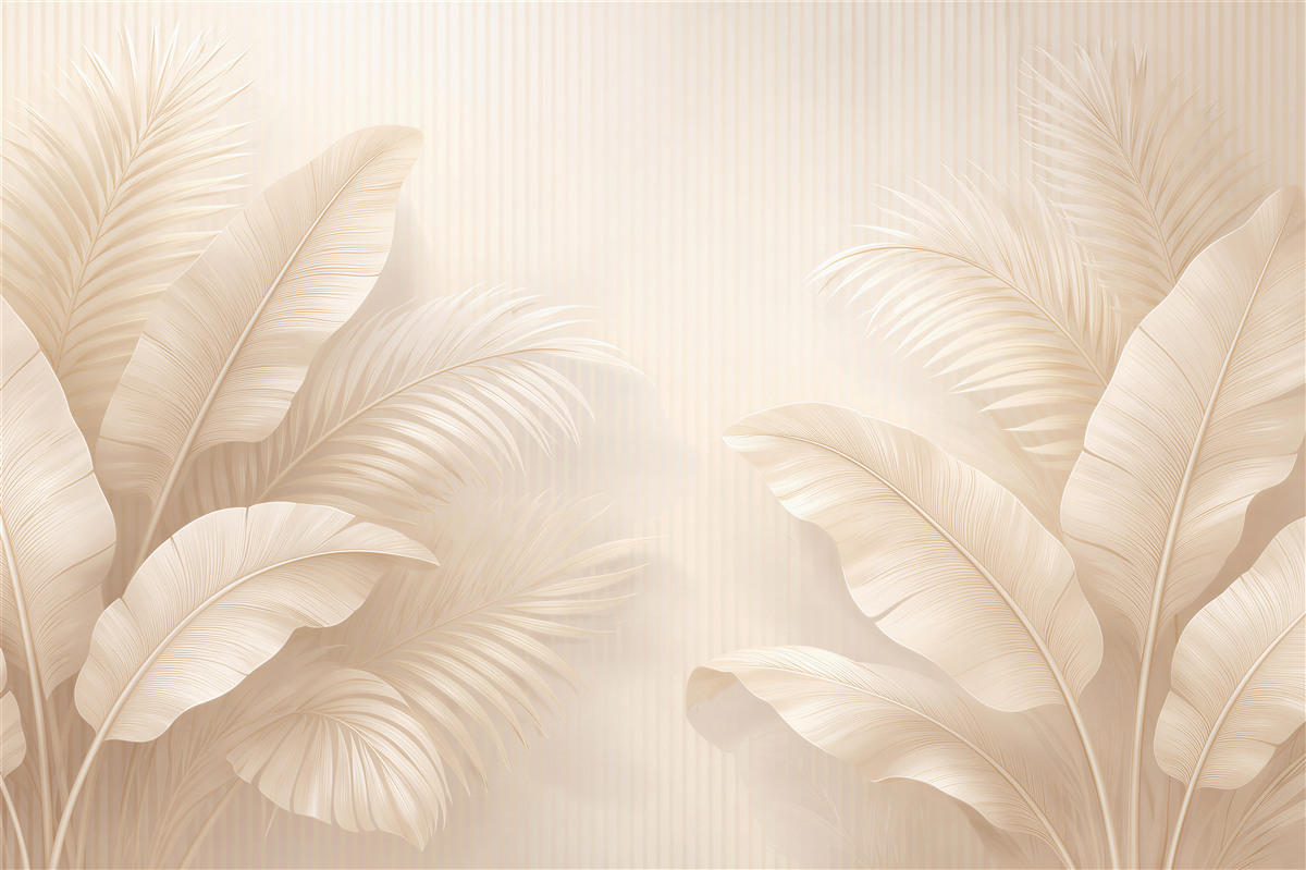 Fototapeten Beige tropische Blätter 3D