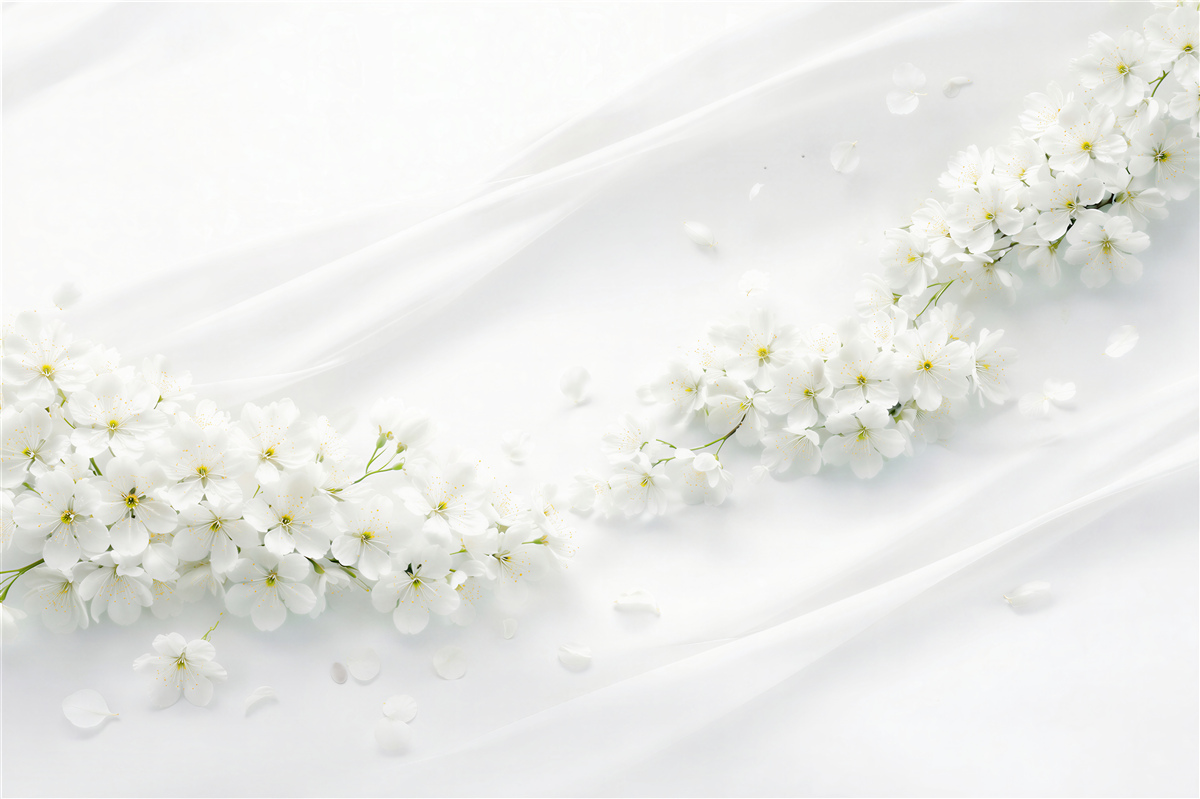 Fototapeten Weiße Blumen im leuchtenden Nebelschleier