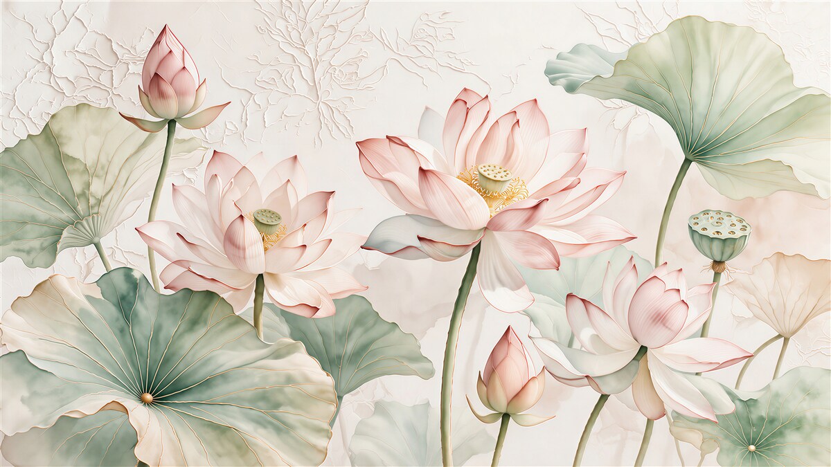 Fototapeten Pastellfarbene Lotusblüten in subtiler Harmonie