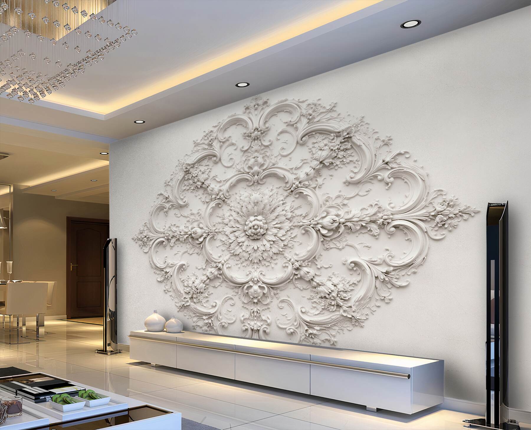Fototapeten Weiße Ornamentik palastartiger Eleganz